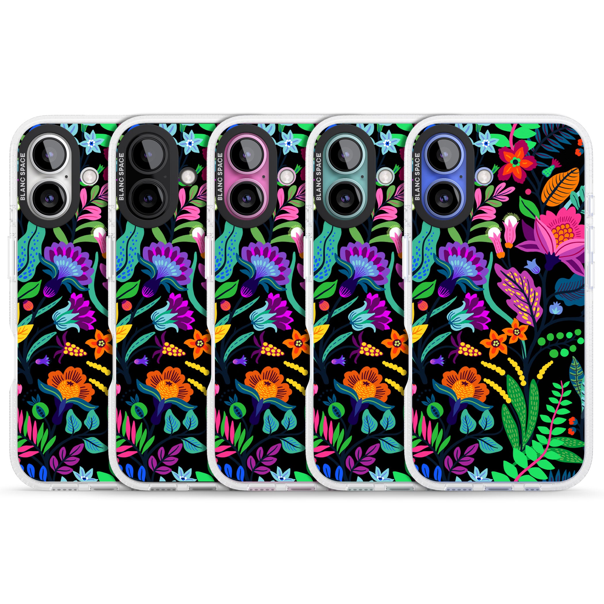 Floral Vibe (Black) iPhone 16 / 16 Plus Clear Case Impact Air - Blanc Space