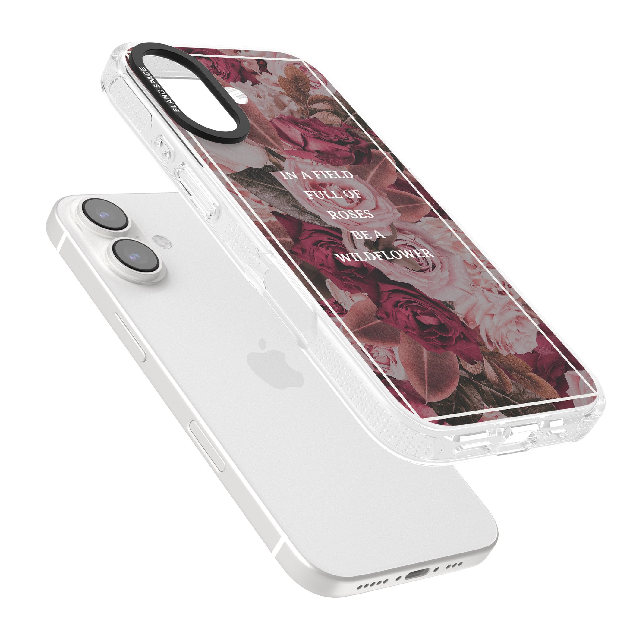 Be a Wildflower Floral Quote iPhone 16 / 16 Plus Clear Case Impact Air - Blanc Space