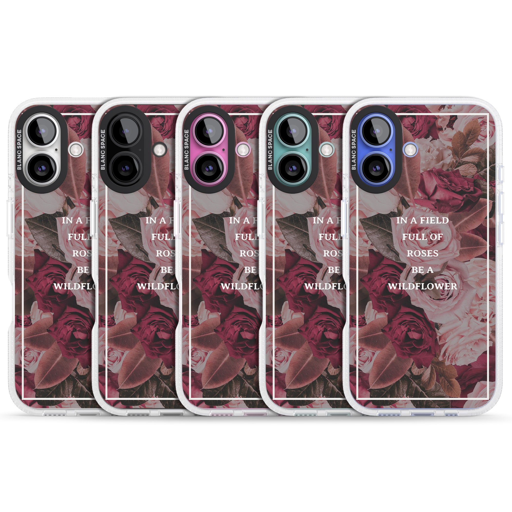 Be a Wildflower Floral Quote iPhone 16 / 16 Plus Clear Case Impact Air - Blanc Space