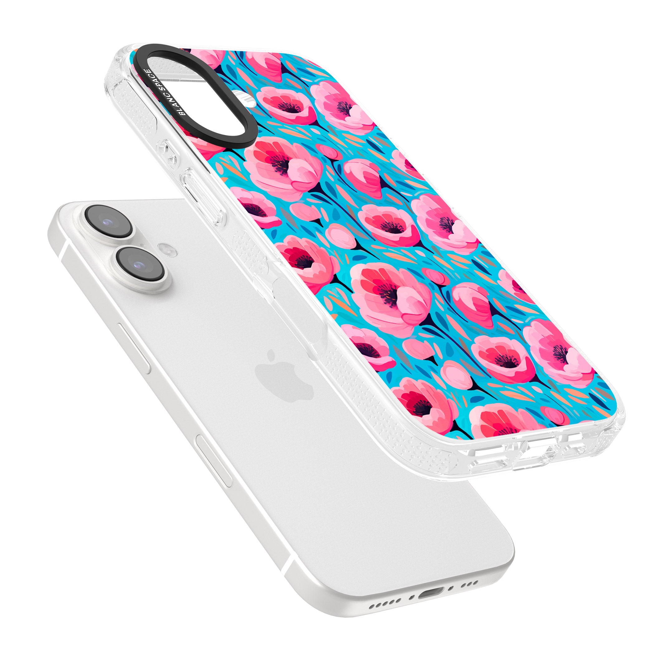 Tropical Pink Poppies iPhone 16 / 16 Plus Clear Case Impact Air - Blanc Space