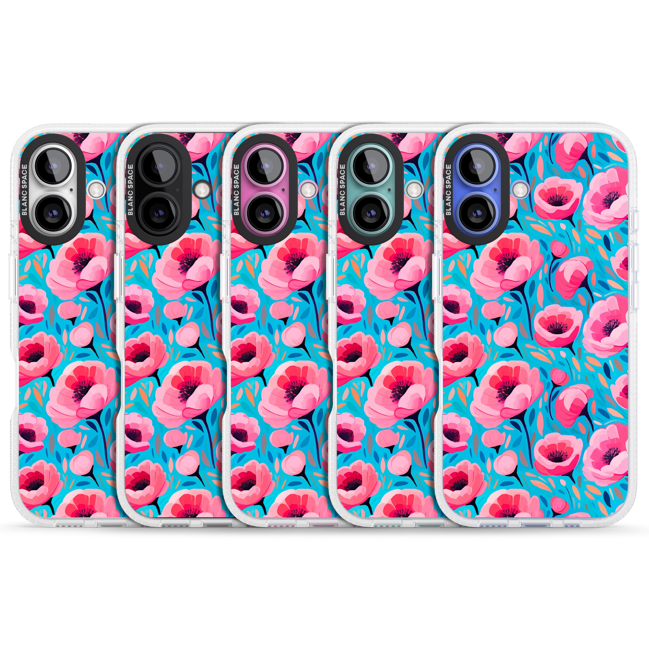 Tropical Pink Poppies iPhone 16 / 16 Plus Clear Case Impact Air - Blanc Space