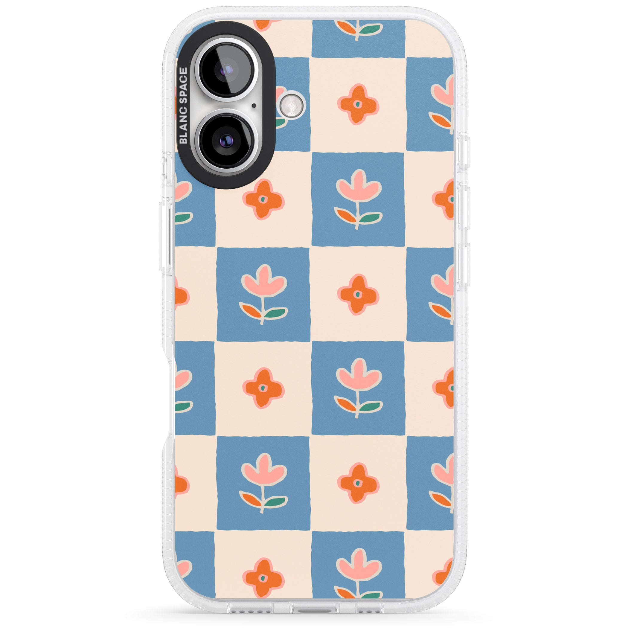 Vintage Bloom Checkered iPhone 16 / 16 Plus Clear Case Impact Air - Blanc Space