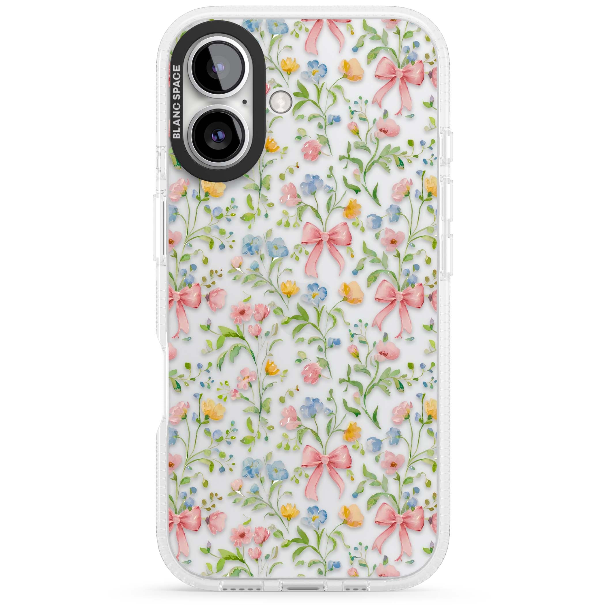 Ribbons & Wildflowers cottagecore iPhone case featuring watercolor wildflowers, pink satin bows, and delicate spring blooms o | Clear Case Impact Air case for iPhone 16, iPhone 16 Plus