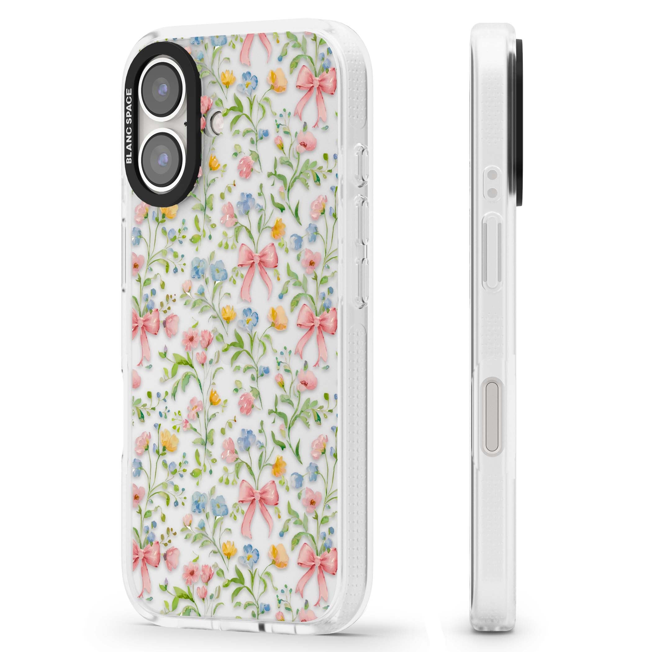 Ribbons & Wildflowers cottagecore iPhone case featuring watercolor wildflowers, pink satin bows, and delicate spring blooms o | Clear Case Impact Air case for iPhone 16, iPhone 16 Plus