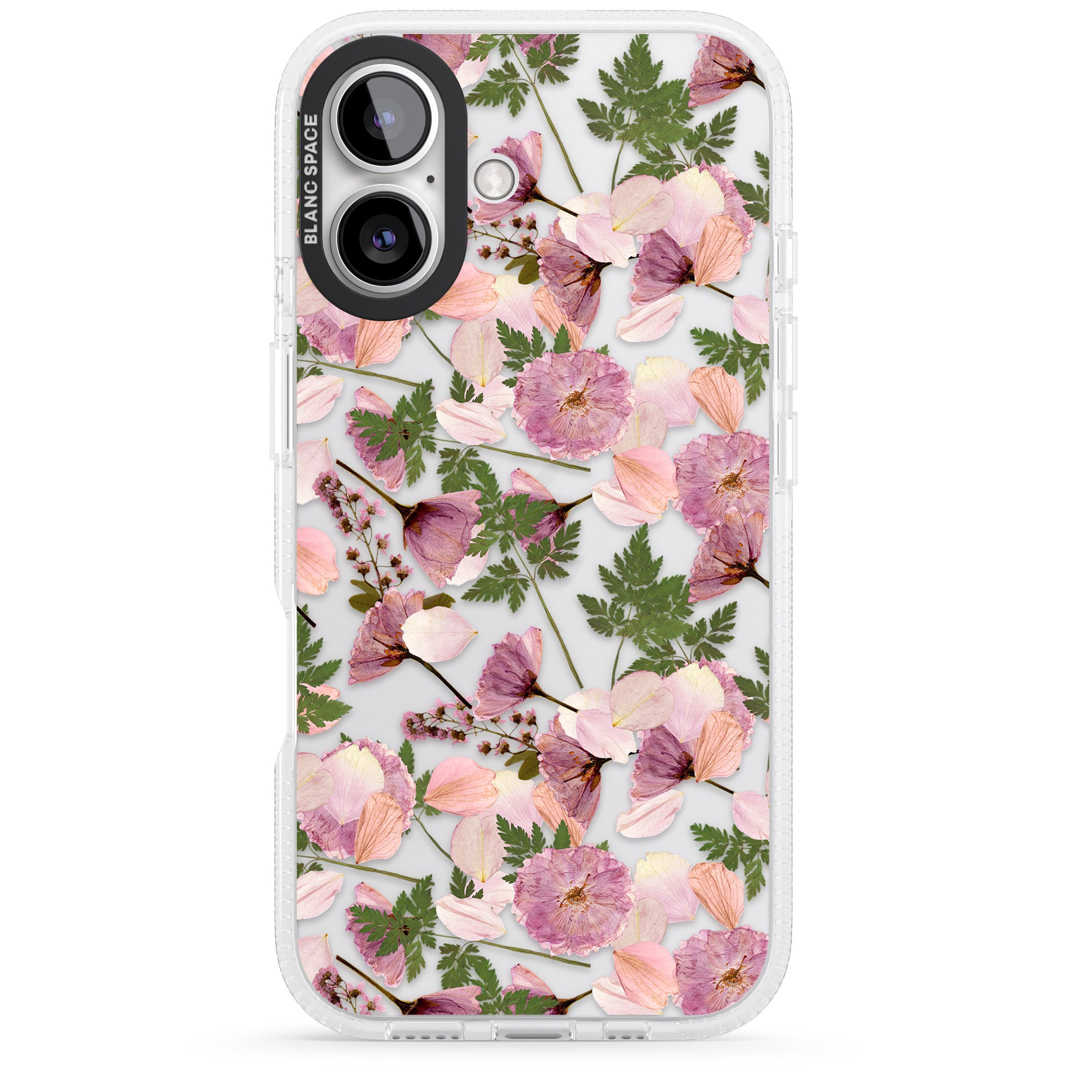Leafy Floral Pattern Transparent Design iPhone 16 / 16 Plus Clear Case Impact Air - Blanc Space