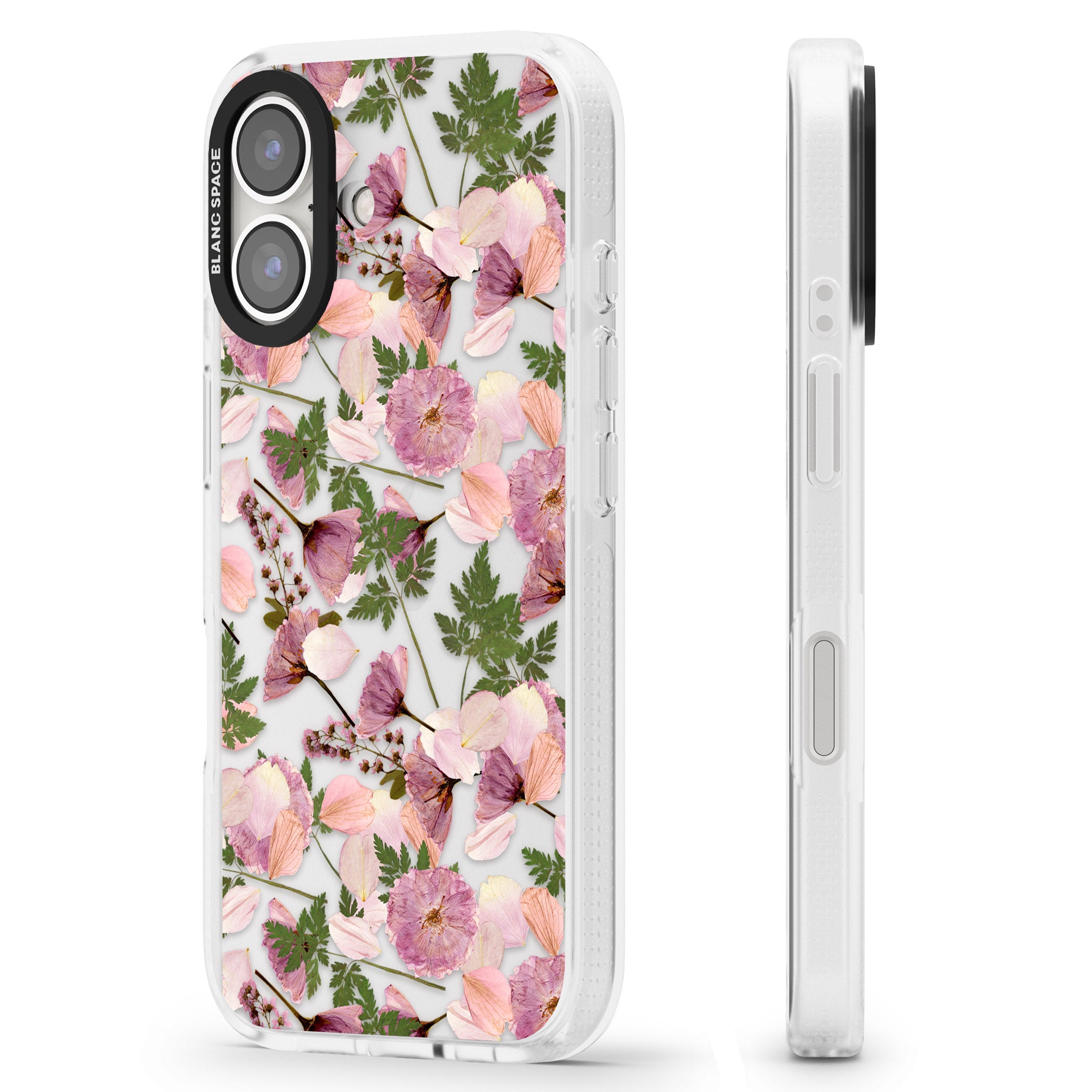 Leafy Floral Pattern Transparent Design iPhone 16 / 16 Plus Clear Case Impact Air - Blanc Space