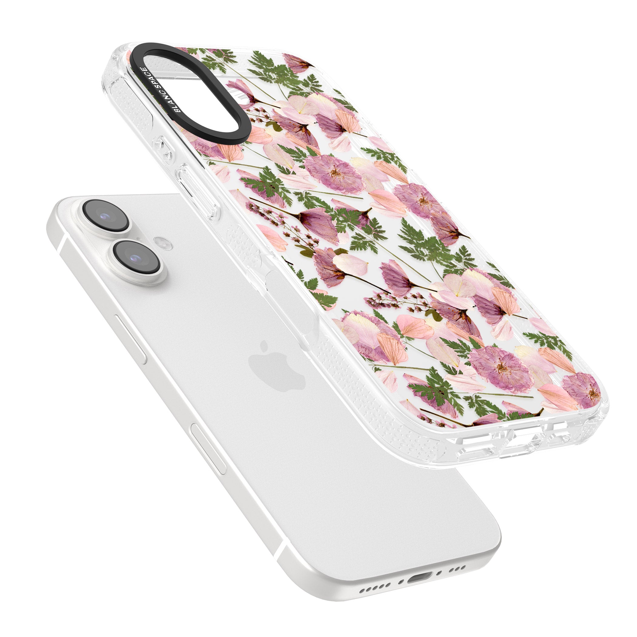 Leafy Floral Pattern Transparent Design iPhone 16 / 16 Plus Clear Case Impact Air - Blanc Space