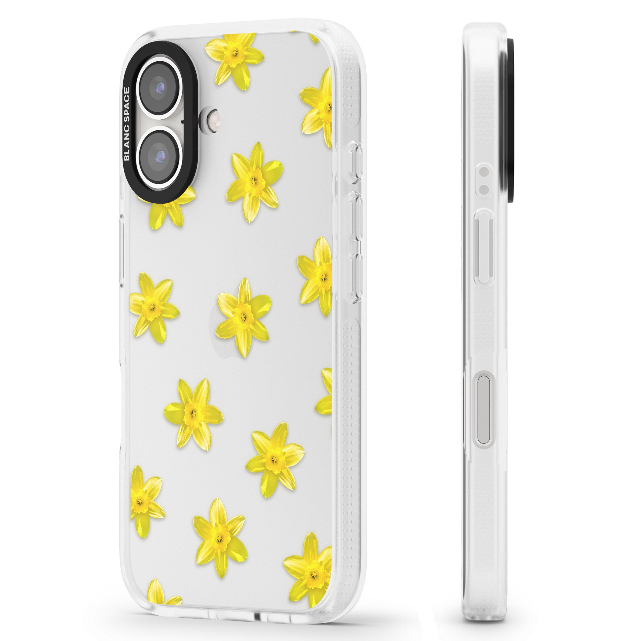 Daffodils Transparent Pattern iPhone 16 / 16 Plus Clear Case Impact Air - Blanc Space