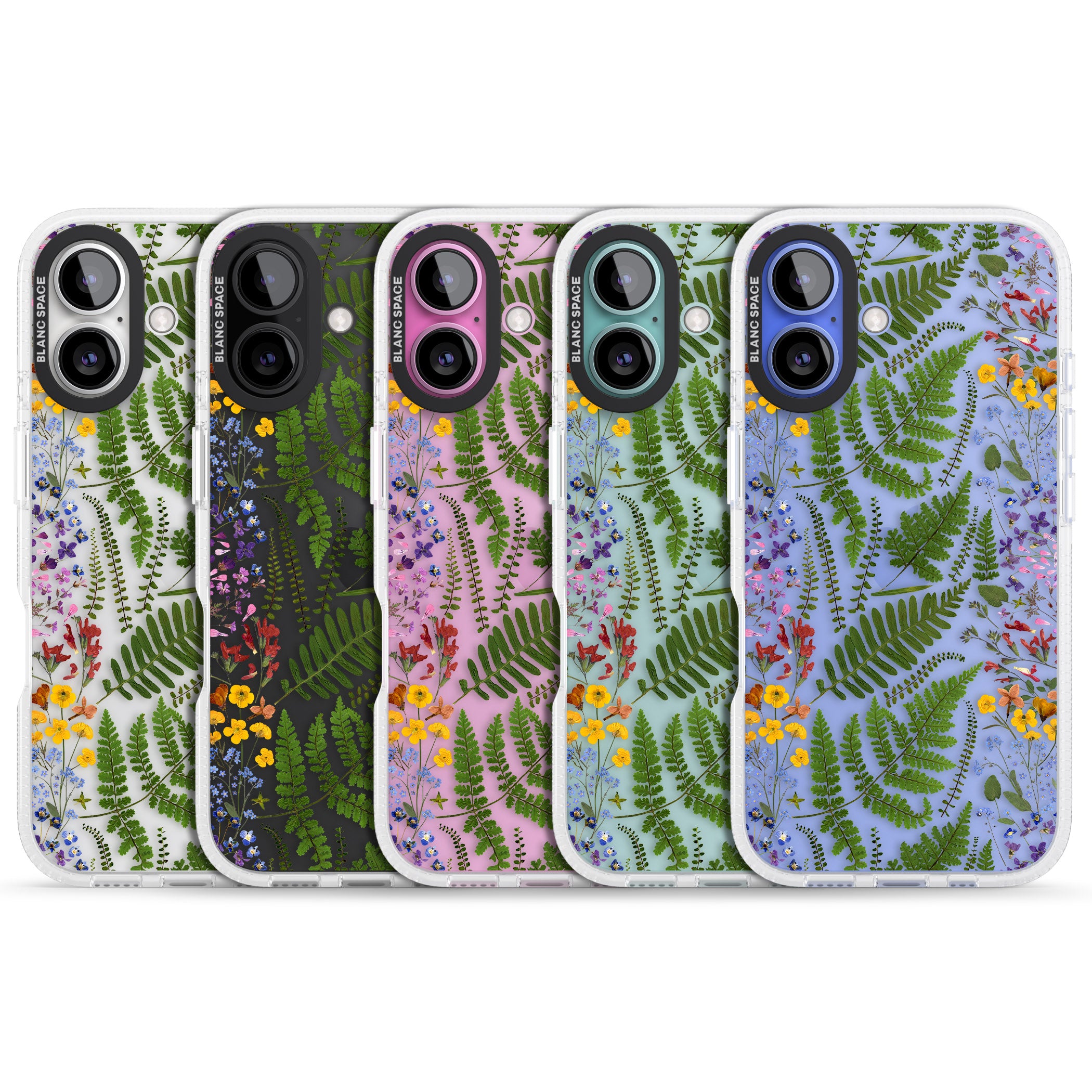 Busy Floral and Fern Design iPhone 16 / 16 Plus Clear Case Impact Air - Blanc Space