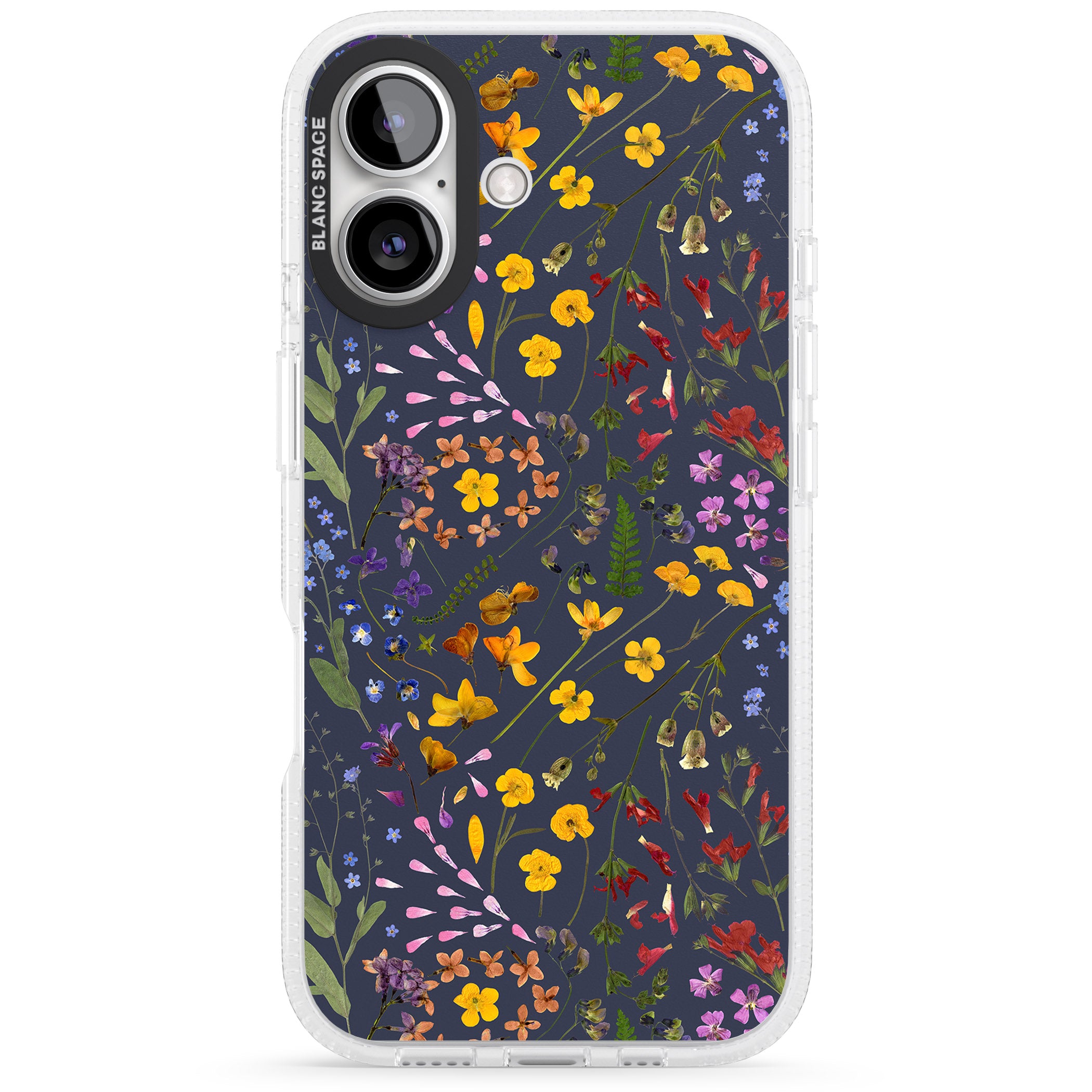 Wildflower & Leaves Cluster Design - Navy iPhone 16 / 16 Plus Clear Case Impact Air - Blanc Space