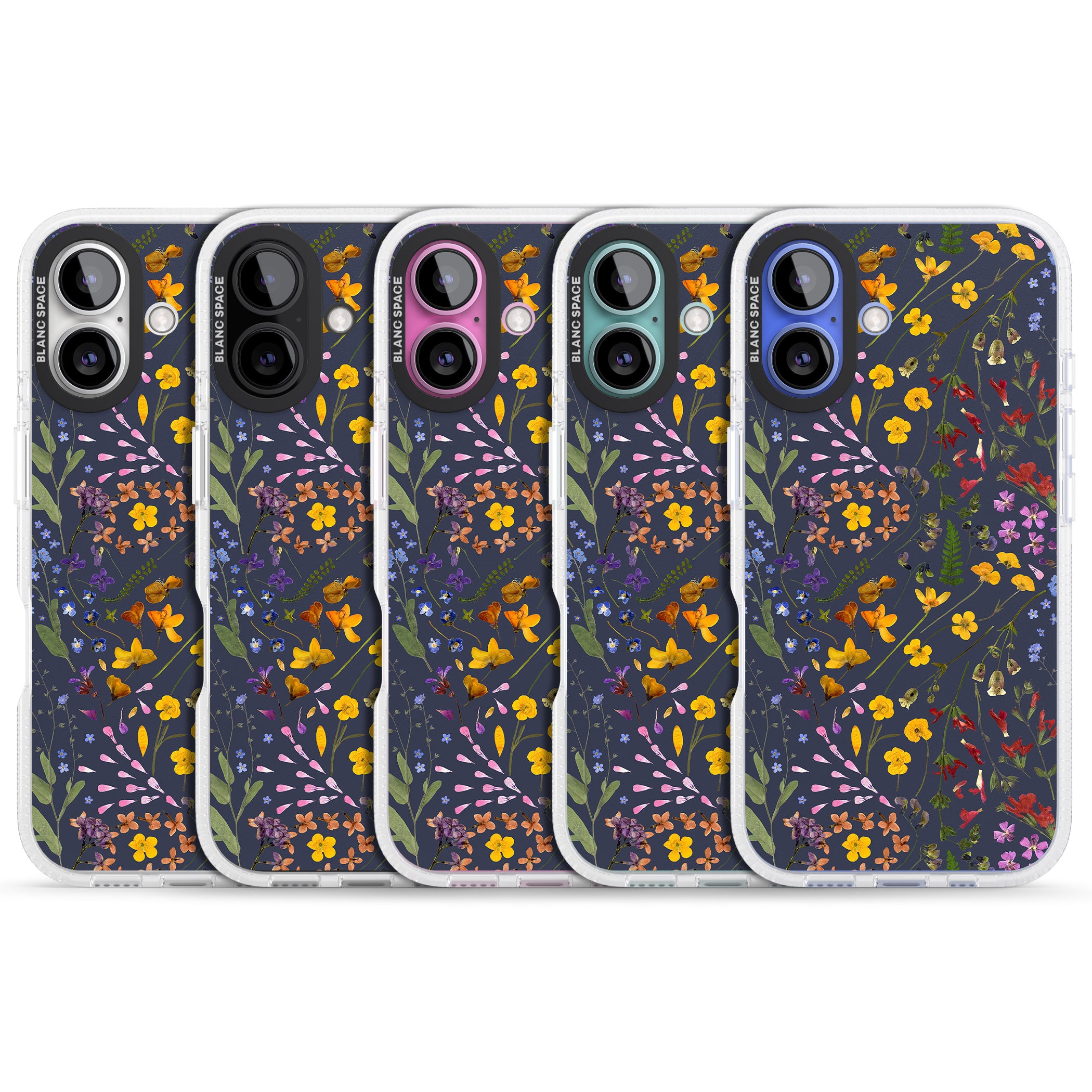 Wildflower & Leaves Cluster Design - Navy iPhone 16 / 16 Plus Clear Case Impact Air - Blanc Space