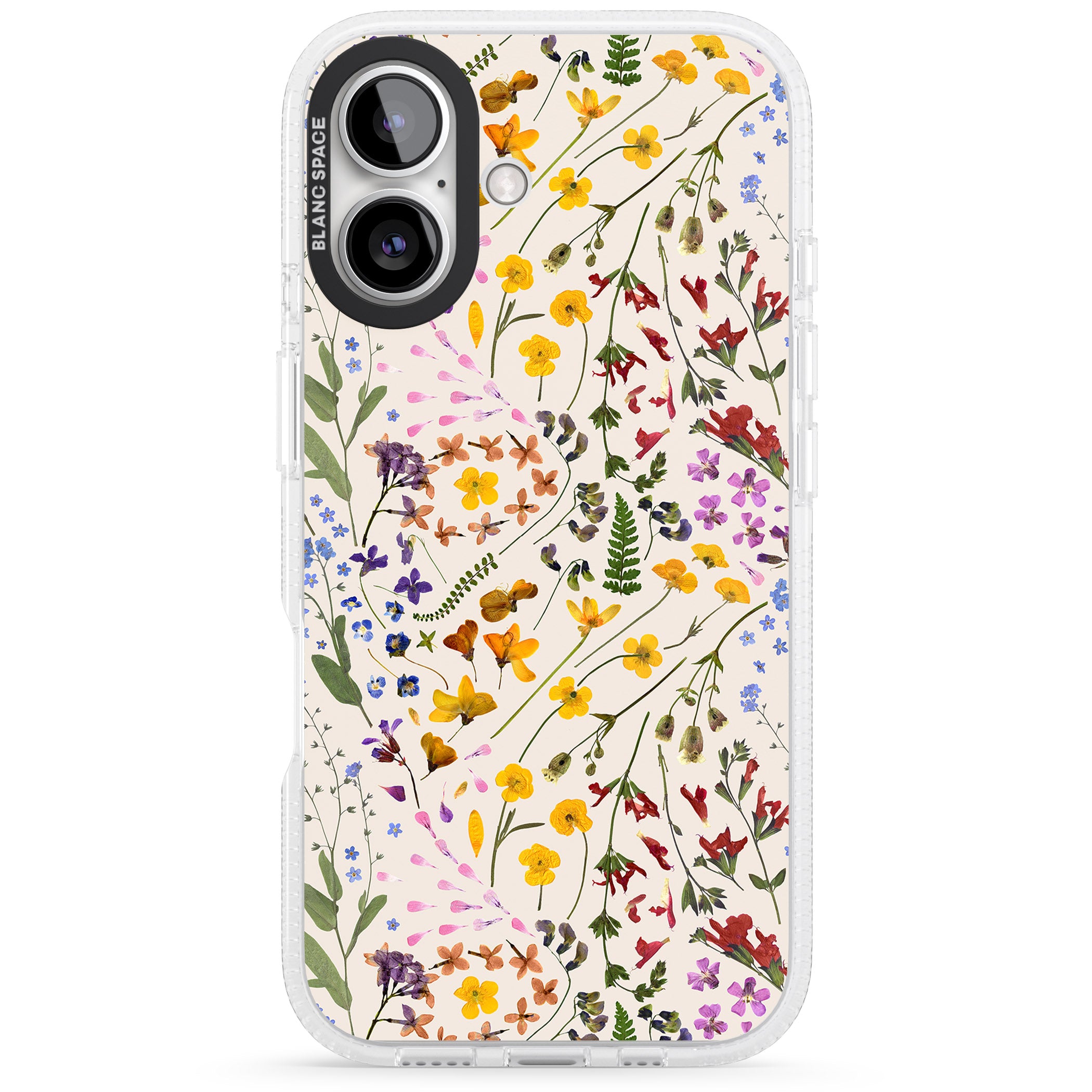 Wildflower & Leaves Cluster Design - Cream iPhone 16 / 16 Plus Clear Case Impact Air - Blanc Space