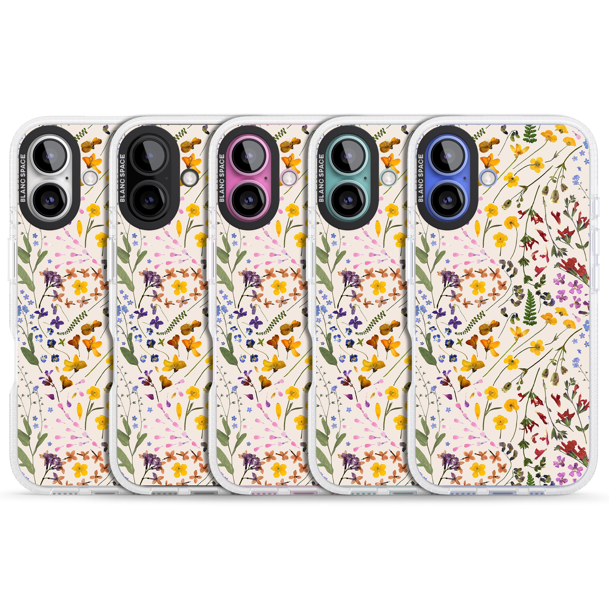 Wildflower & Leaves Cluster Design - Cream iPhone 16 / 16 Plus Clear Case Impact Air - Blanc Space