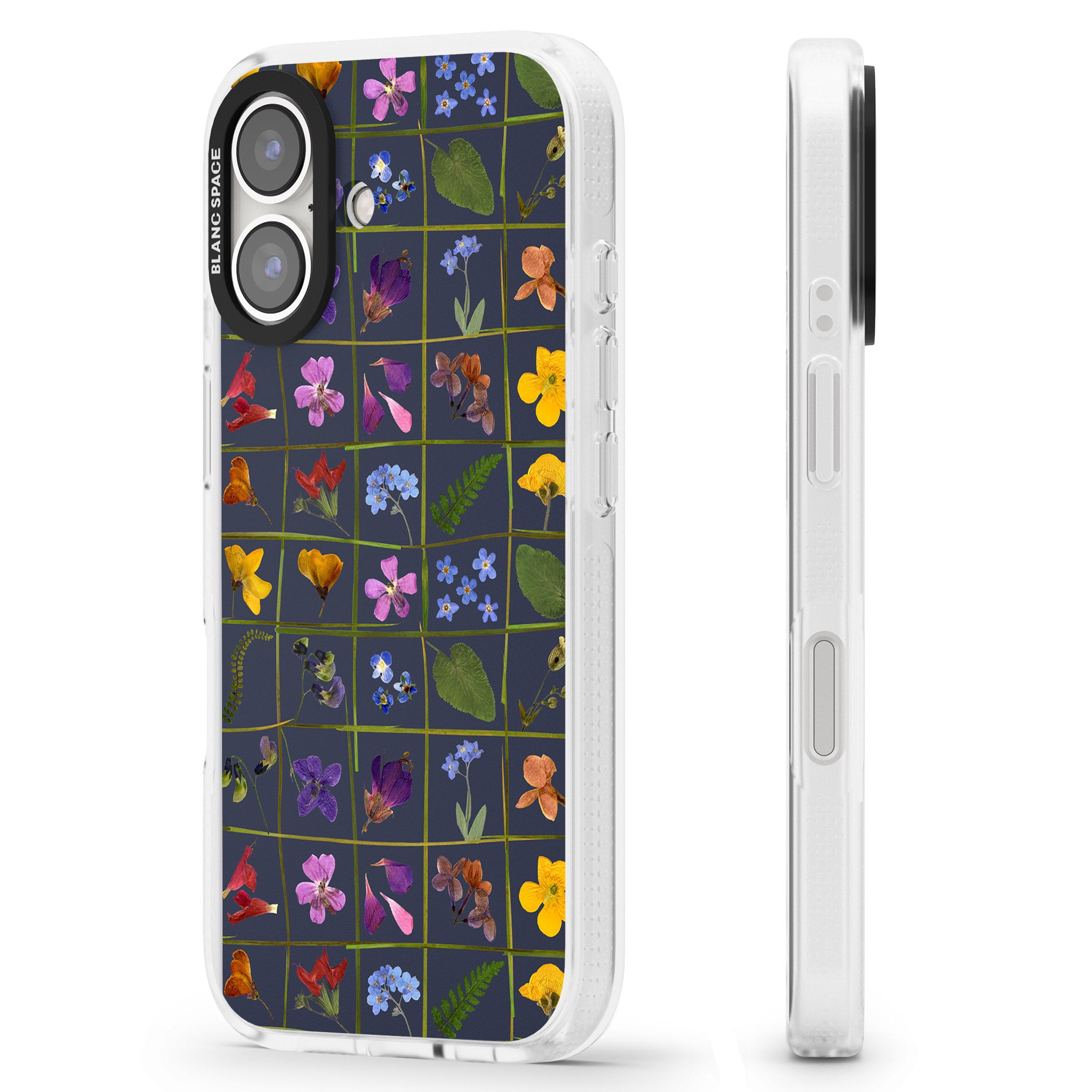 Wildflower Grid Boxes Pattern - Navy iPhone 16 / 16 Plus Clear Case Impact Air - Blanc Space