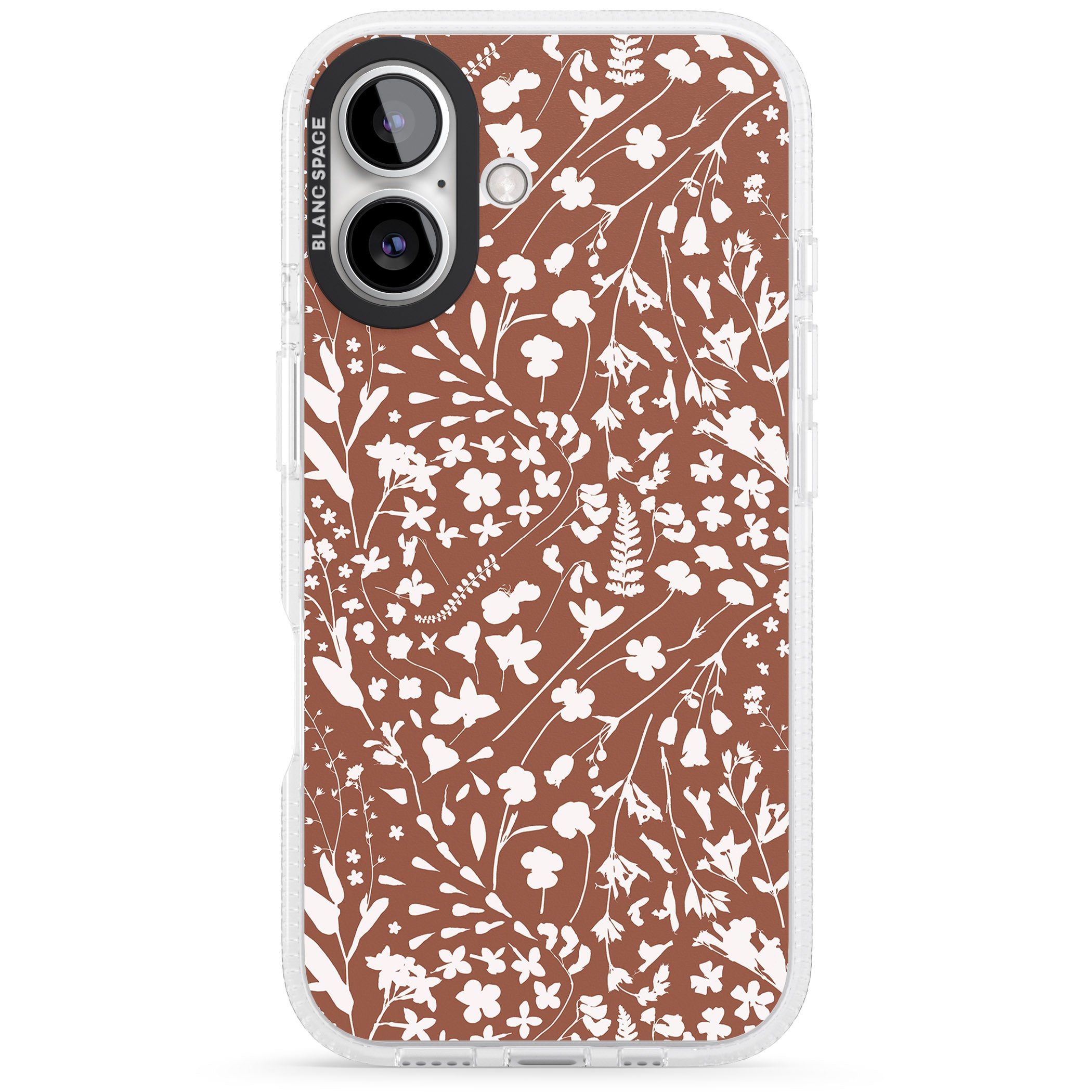 Wildflower Cluster on Terracotta iPhone 16 / 16 Plus Clear Case Impact Air - Blanc Space