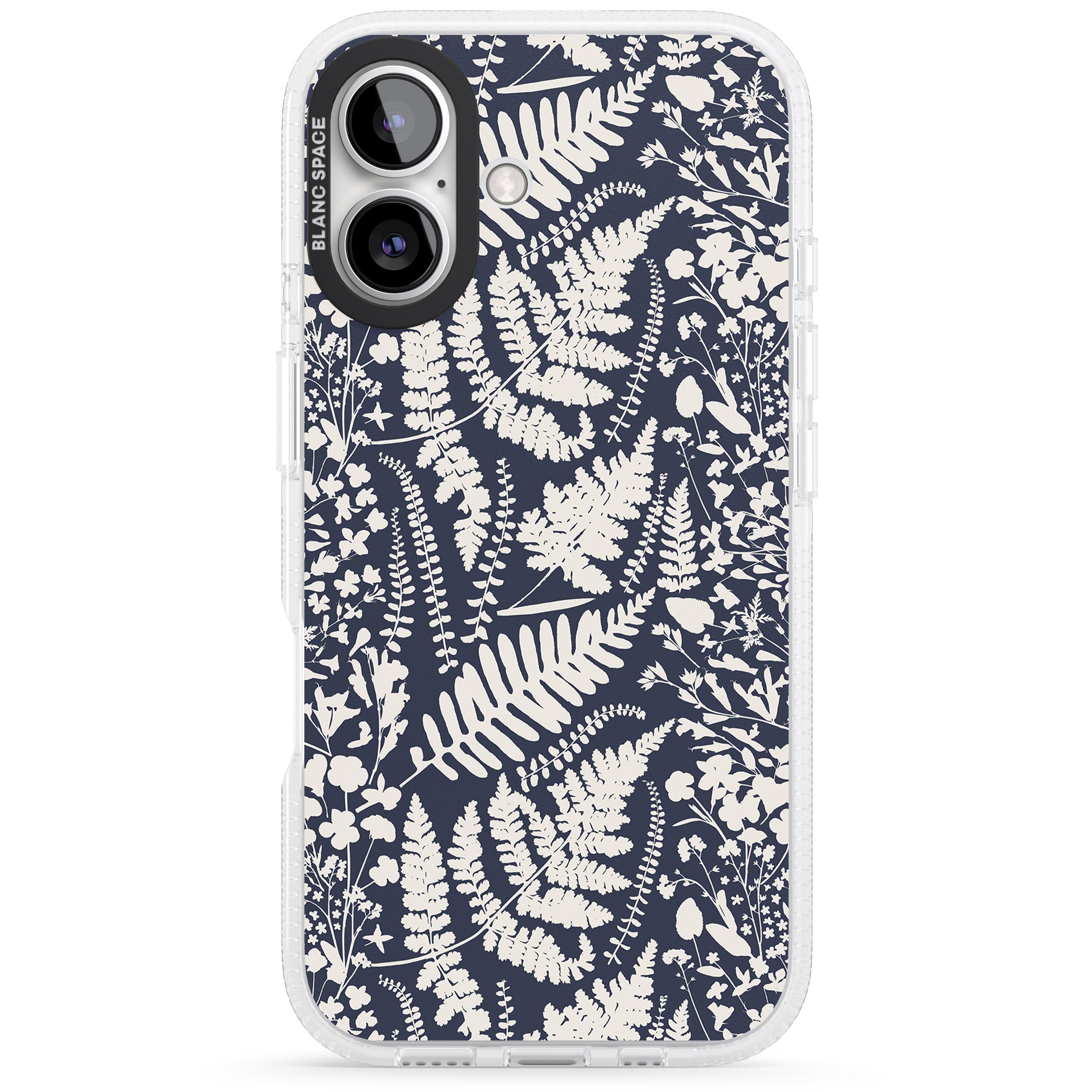 Wildflowers and Ferns on Navy iPhone 16 / 16 Plus Clear Case Impact Air - Blanc Space