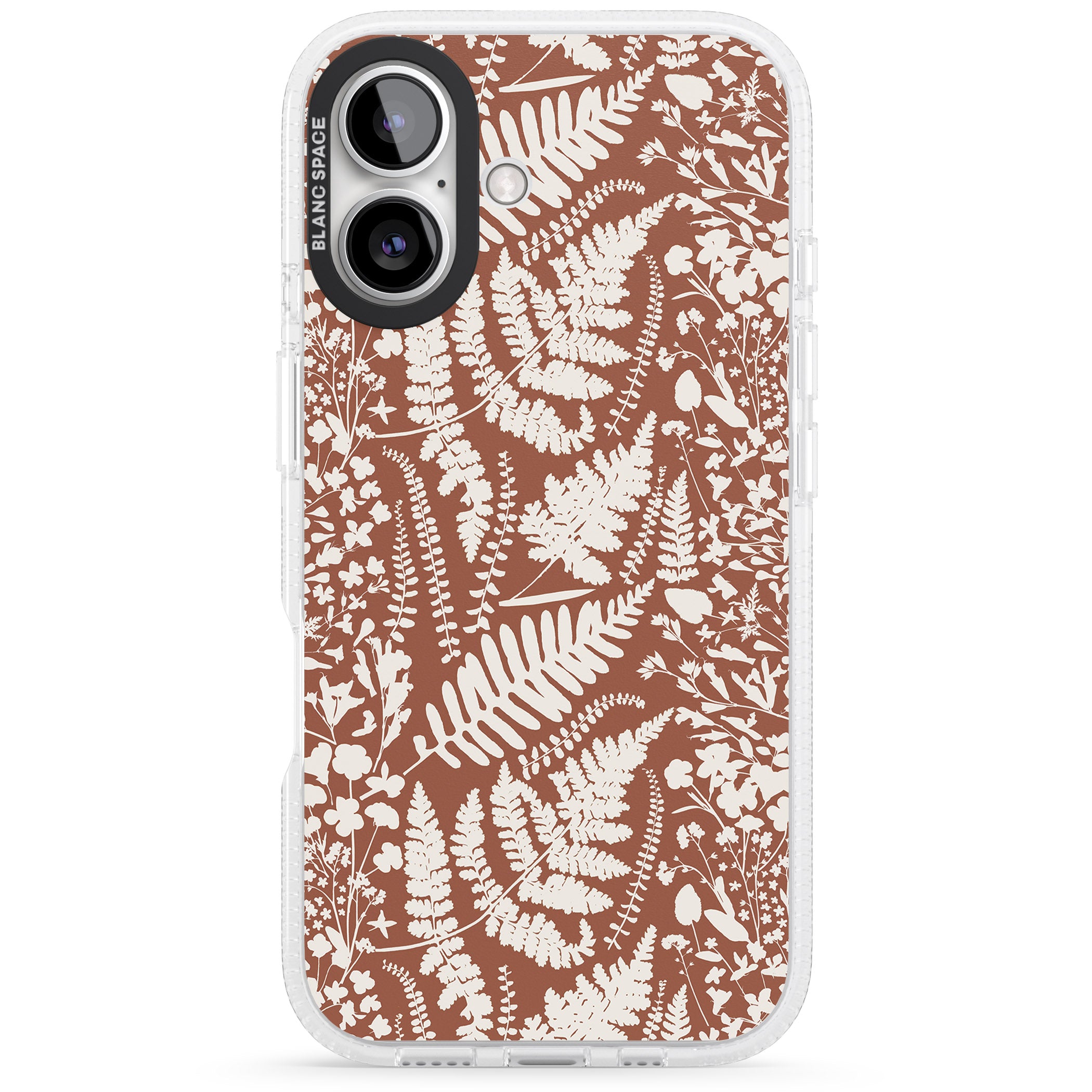Wildflowers and Ferns on Terracotta iPhone 16 / 16 Plus Clear Case Impact Air - Blanc Space
