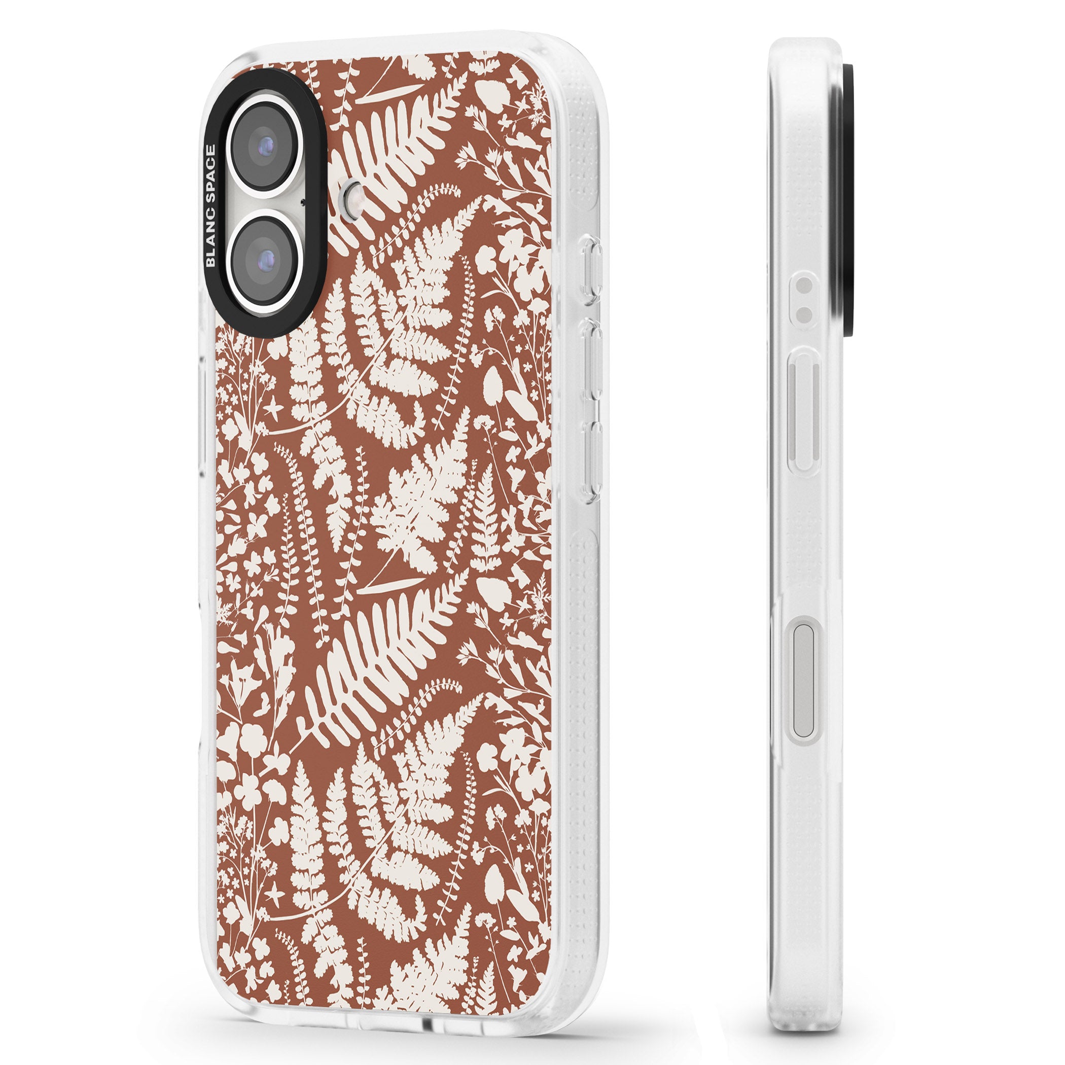 Wildflowers and Ferns on Terracotta iPhone 16 / 16 Plus Clear Case Impact Air - Blanc Space