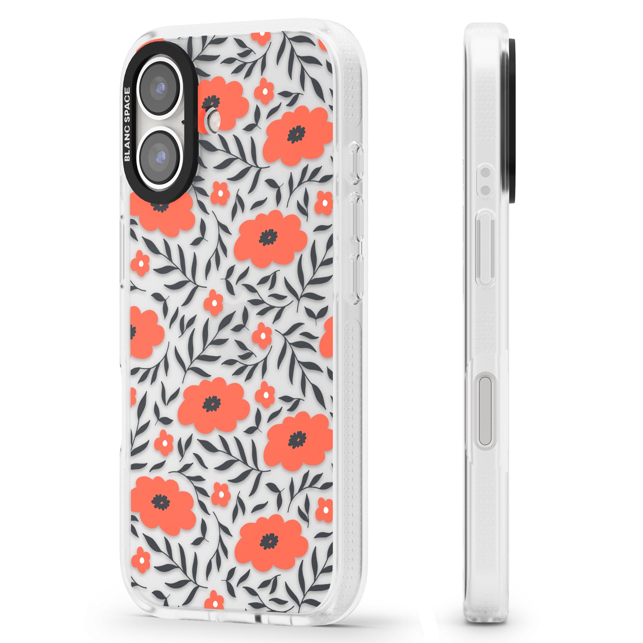 Red Poppy Transparent Floral iPhone 16 / 16 Plus Clear Case Impact Air - Blanc Space