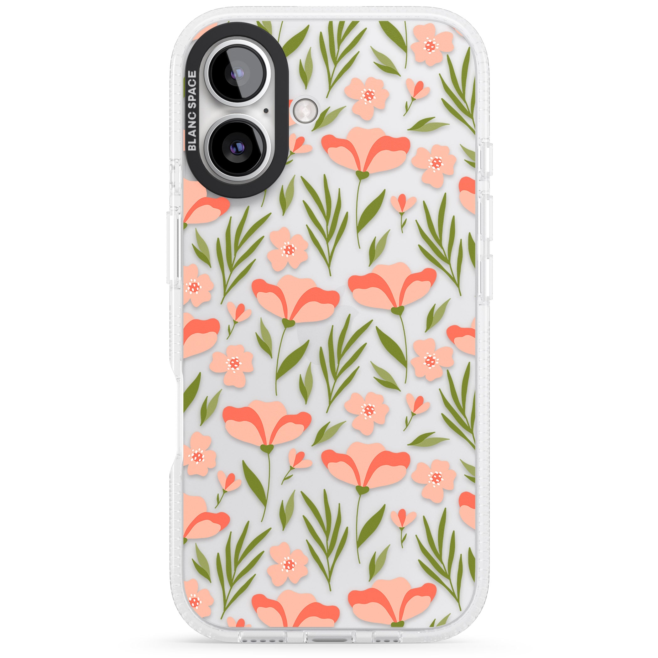 Pink Petals Transparent Floral iPhone 16 / 16 Plus Clear Case Impact Air - Blanc Space