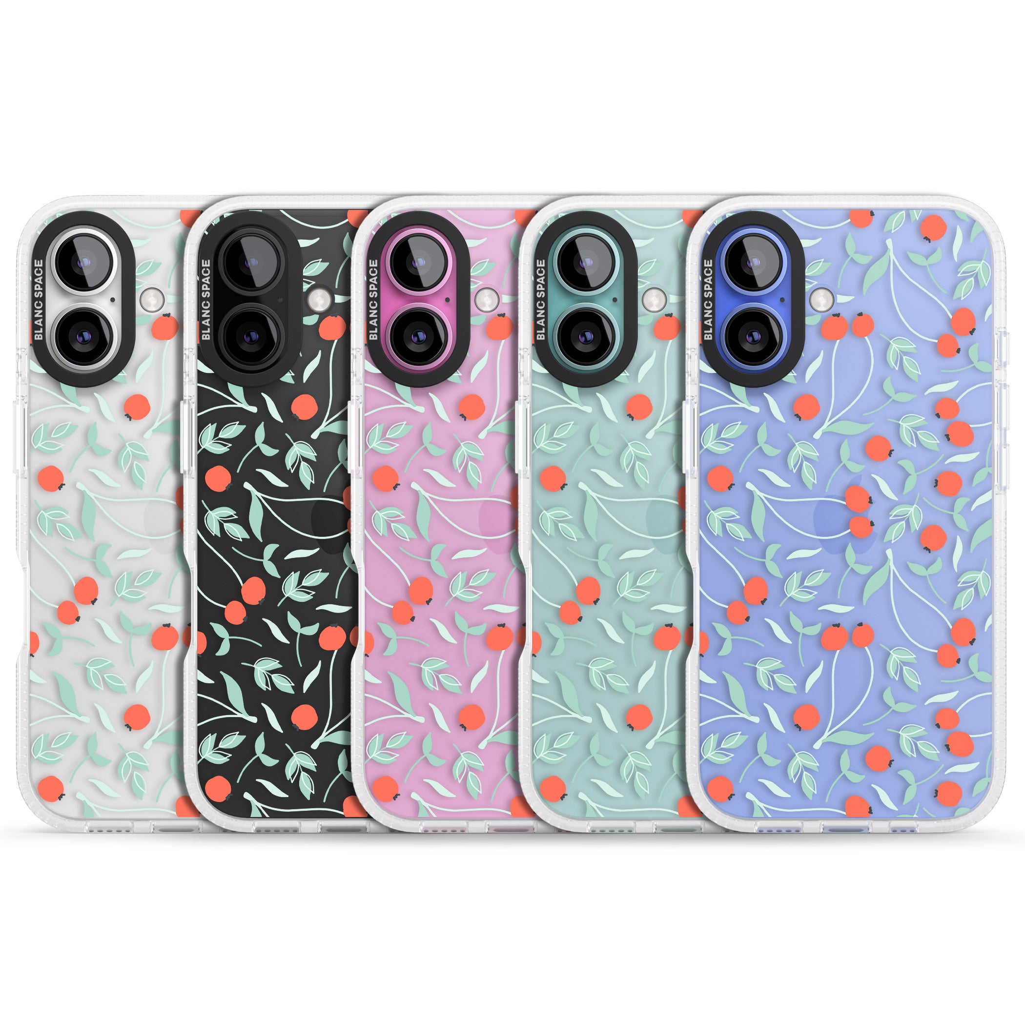 Red Berries Transparent Floral iPhone 16 / 16 Plus Clear Case Impact Air - Blanc Space