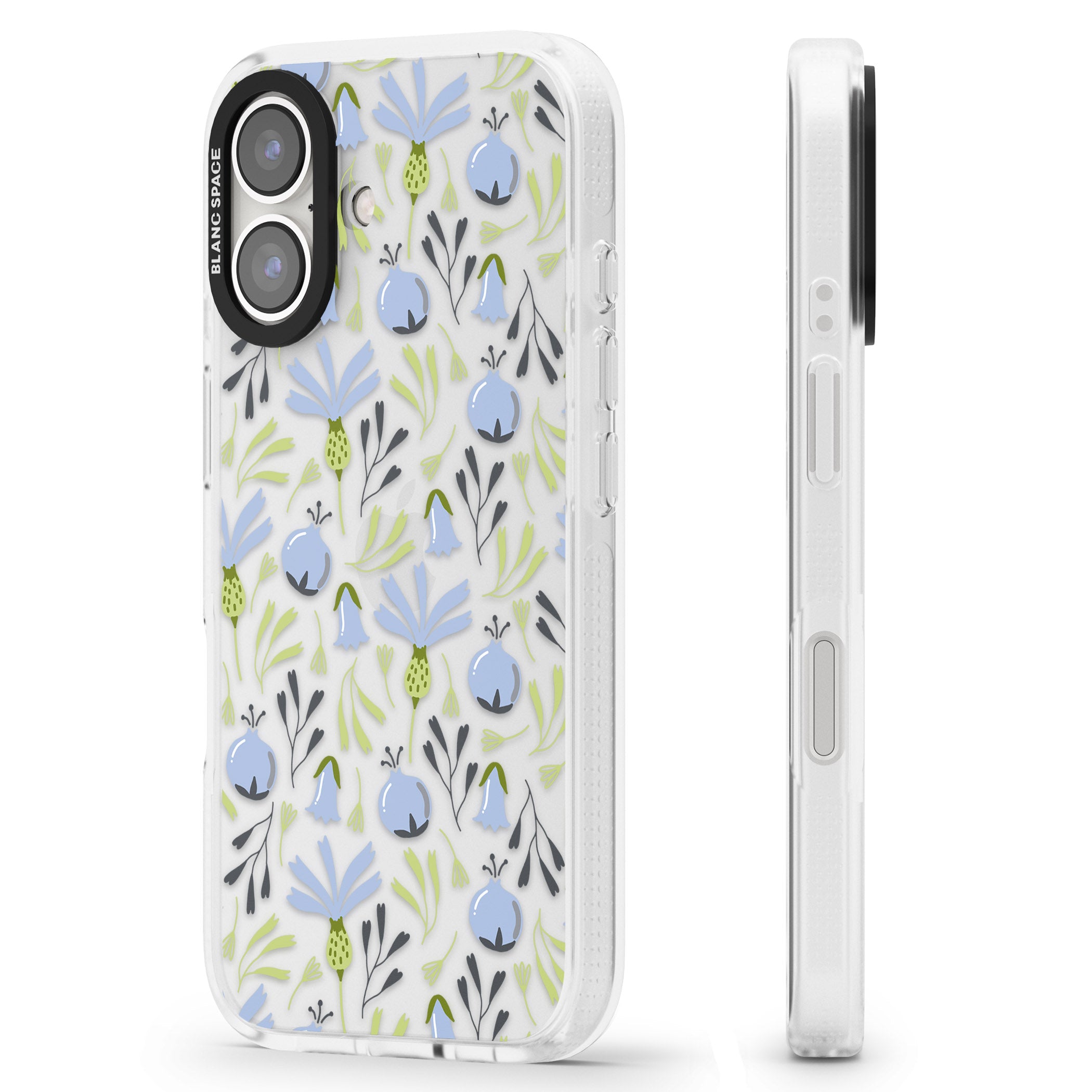 Blue Flora Transparent Floral iPhone 16 / 16 Plus Clear Case Impact Air - Blanc Space