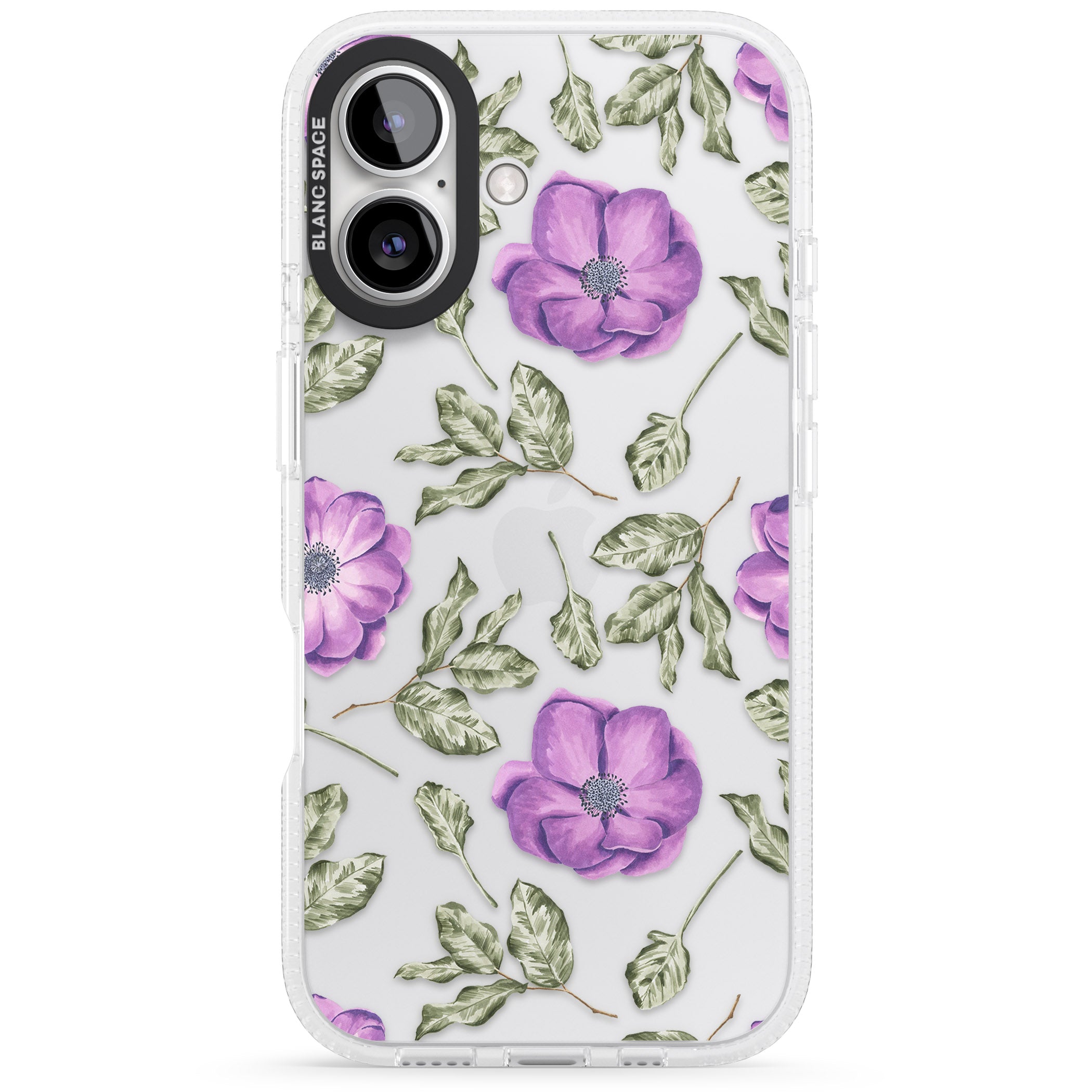 Purple Blossoms Transparent Floral iPhone 16 / 16 Plus Clear Case Impact Air - Blanc Space