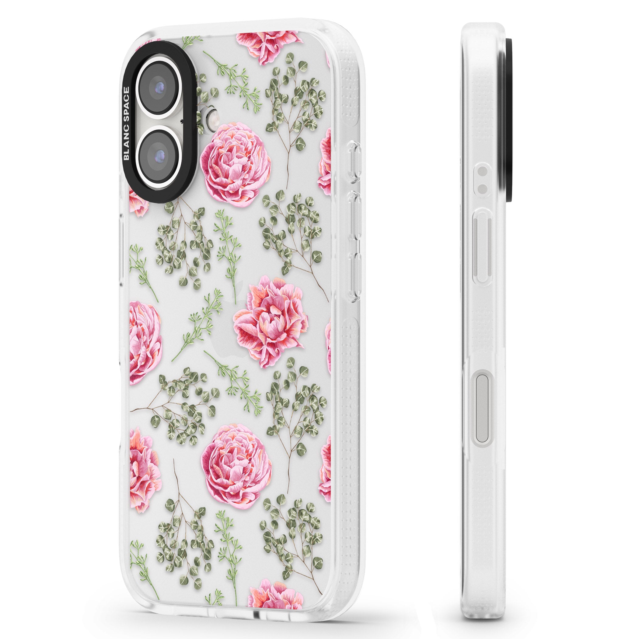 Roses & Eucalyptus Transparent Floral iPhone 16 / 16 Plus Clear Case Impact Air - Blanc Space