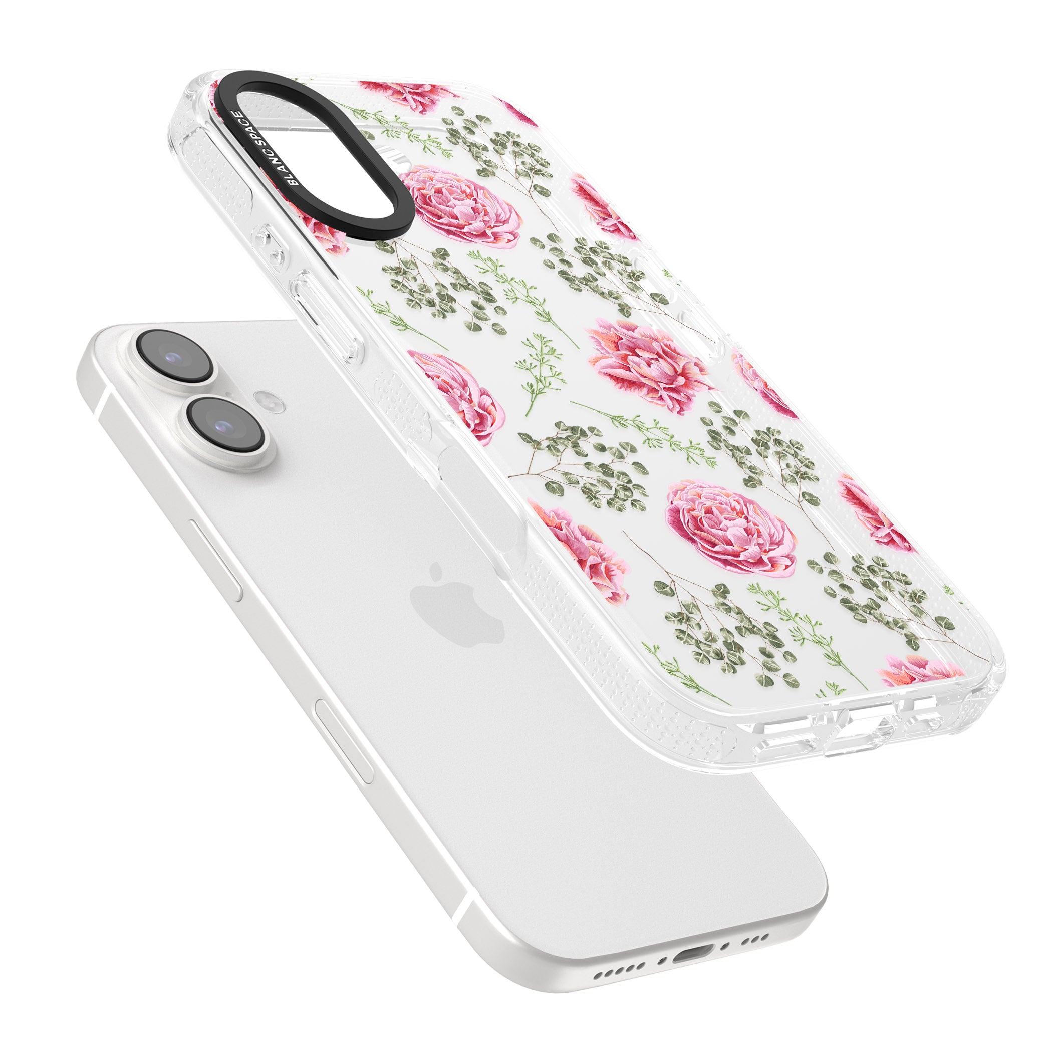 Roses & Eucalyptus Transparent Floral iPhone 16 / 16 Plus Clear Case Impact Air - Blanc Space