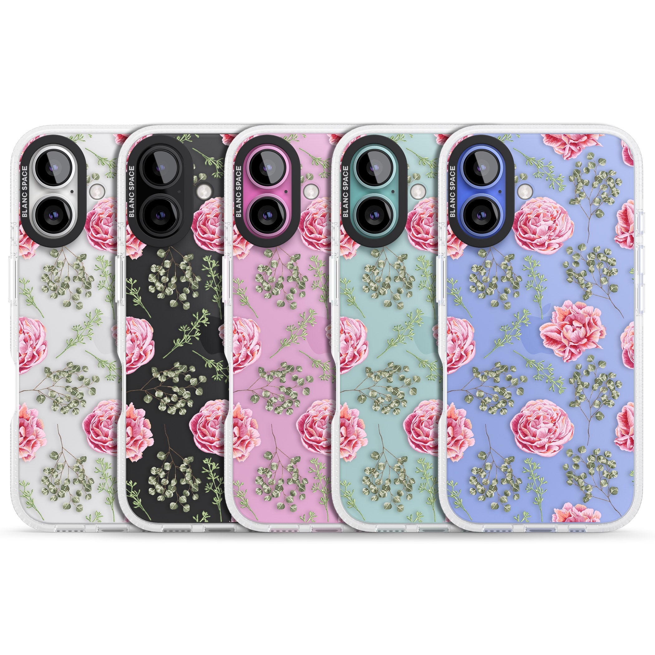 Roses & Eucalyptus Transparent Floral iPhone 16 / 16 Plus Clear Case Impact Air - Blanc Space