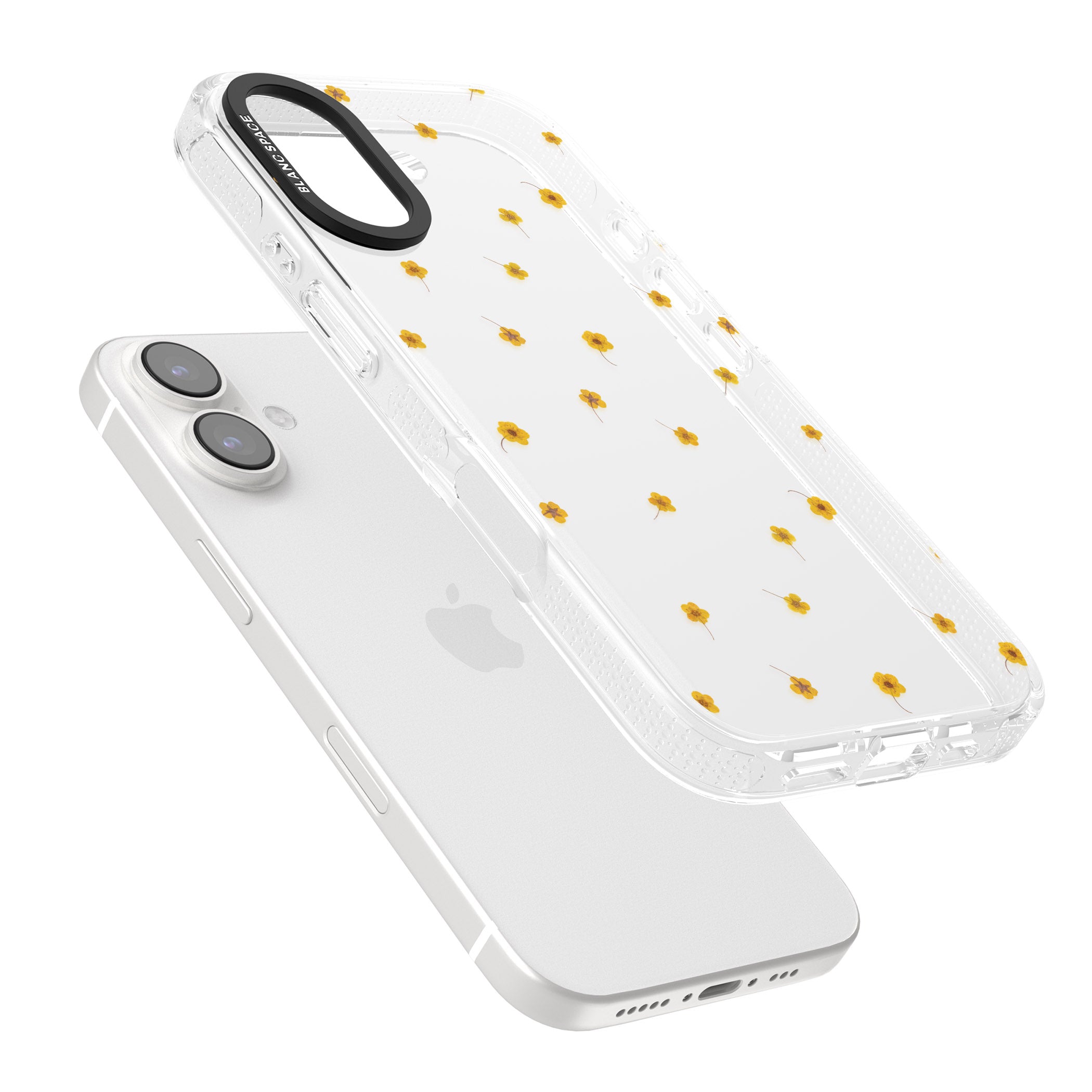 Yellow Flower Pattern - Dried Flower-Inspired iPhone 16 / 16 Plus Clear Case Impact Air - Blanc Space