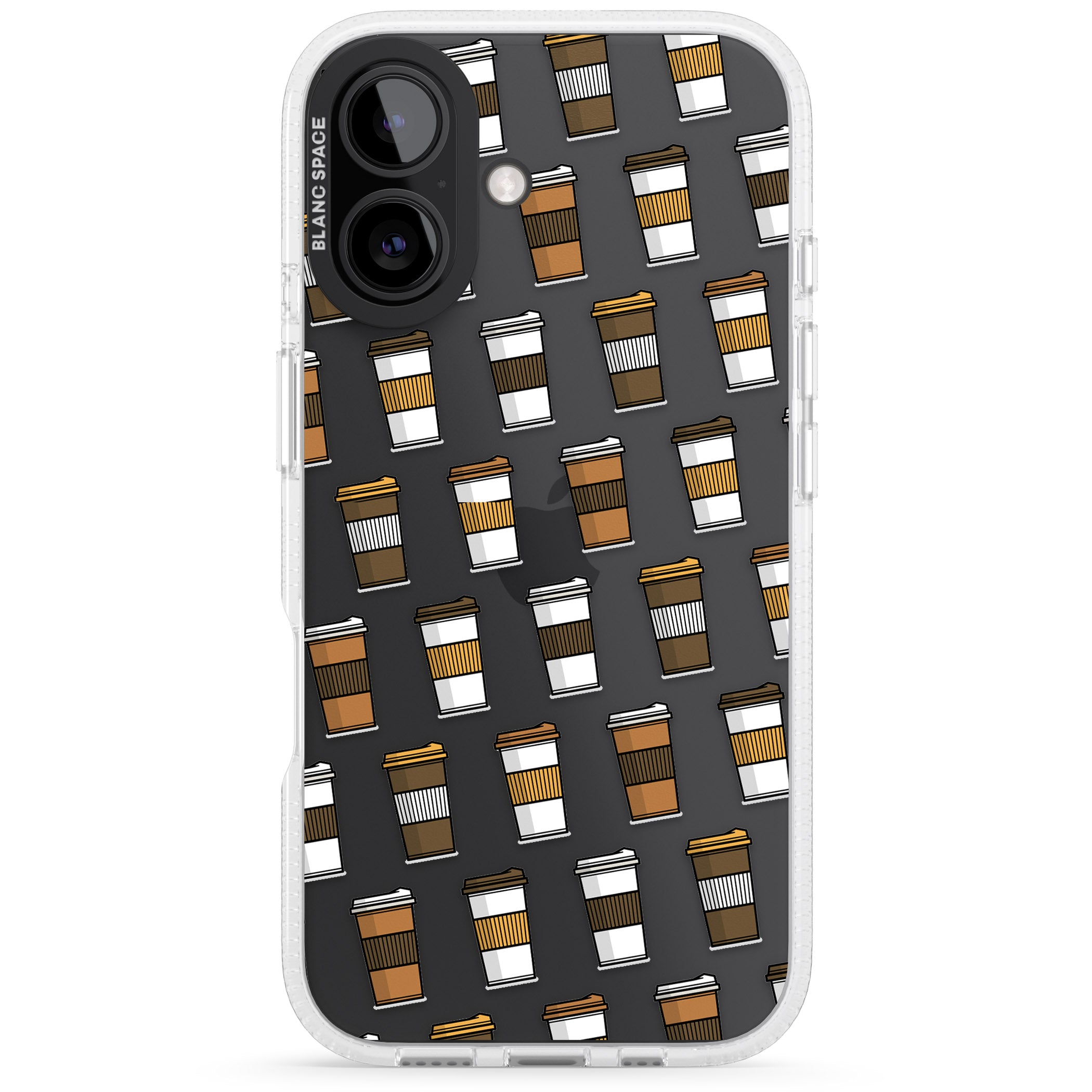 Coffee Cup Pattern iPhone 16 / 16 Plus Clear Case Impact Air - Blanc Space