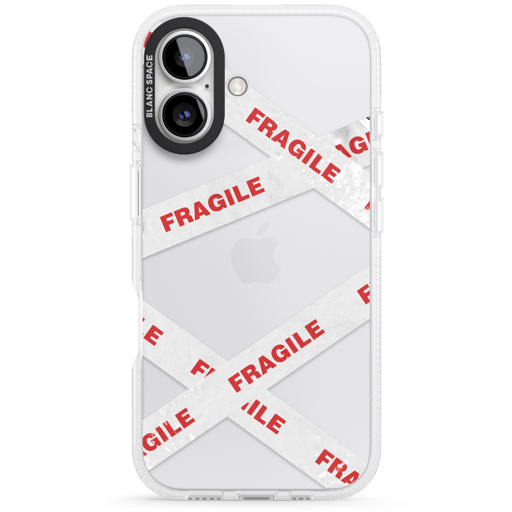Fragile Tape iPhone 16 / 16 Plus Clear Case Impact Air - Blanc Space