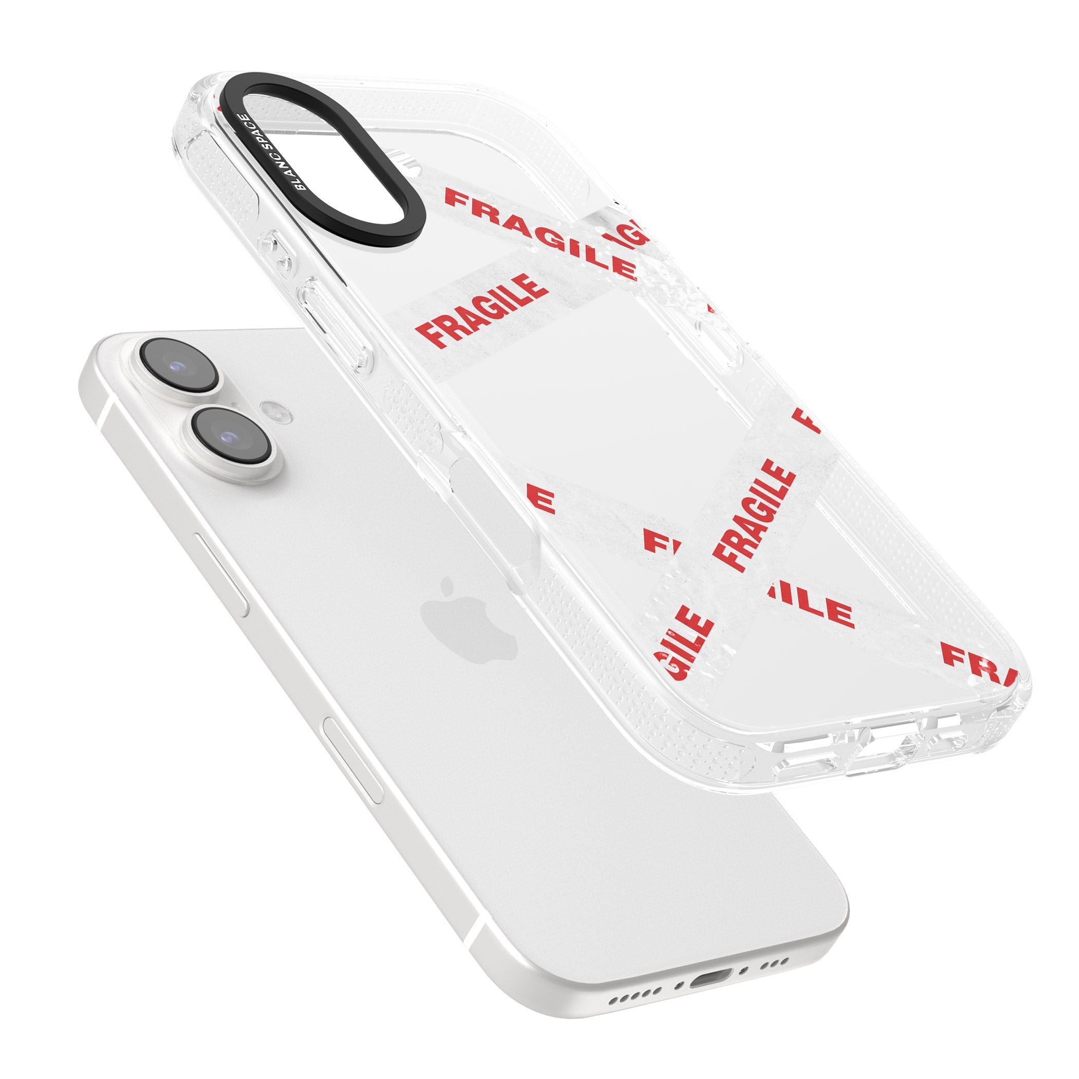 Fragile Tape iPhone 16 / 16 Plus Clear Case Impact Air - Blanc Space