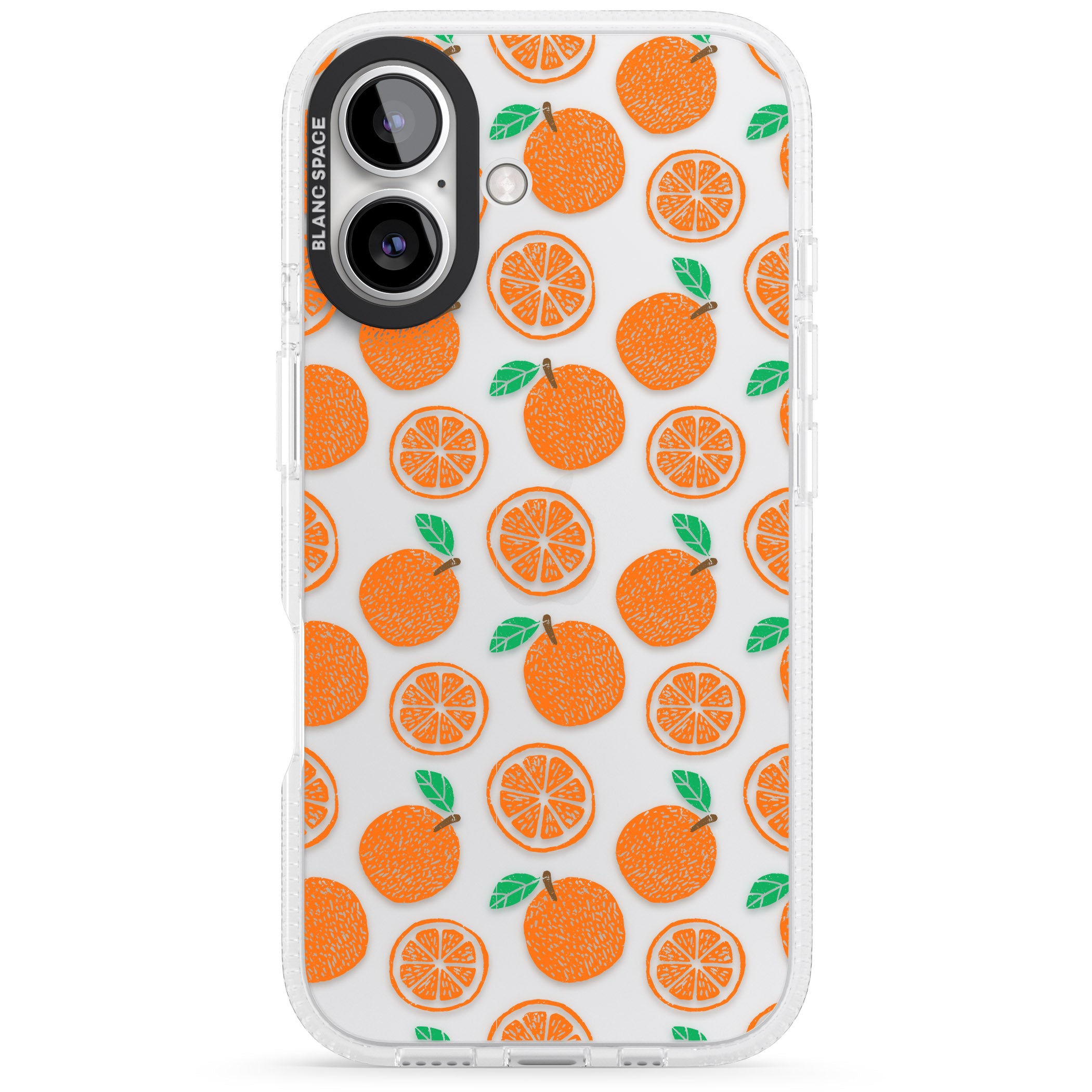 Orange Pattern iPhone 16 / 16 Plus Clear Case Impact Air - Blanc Space