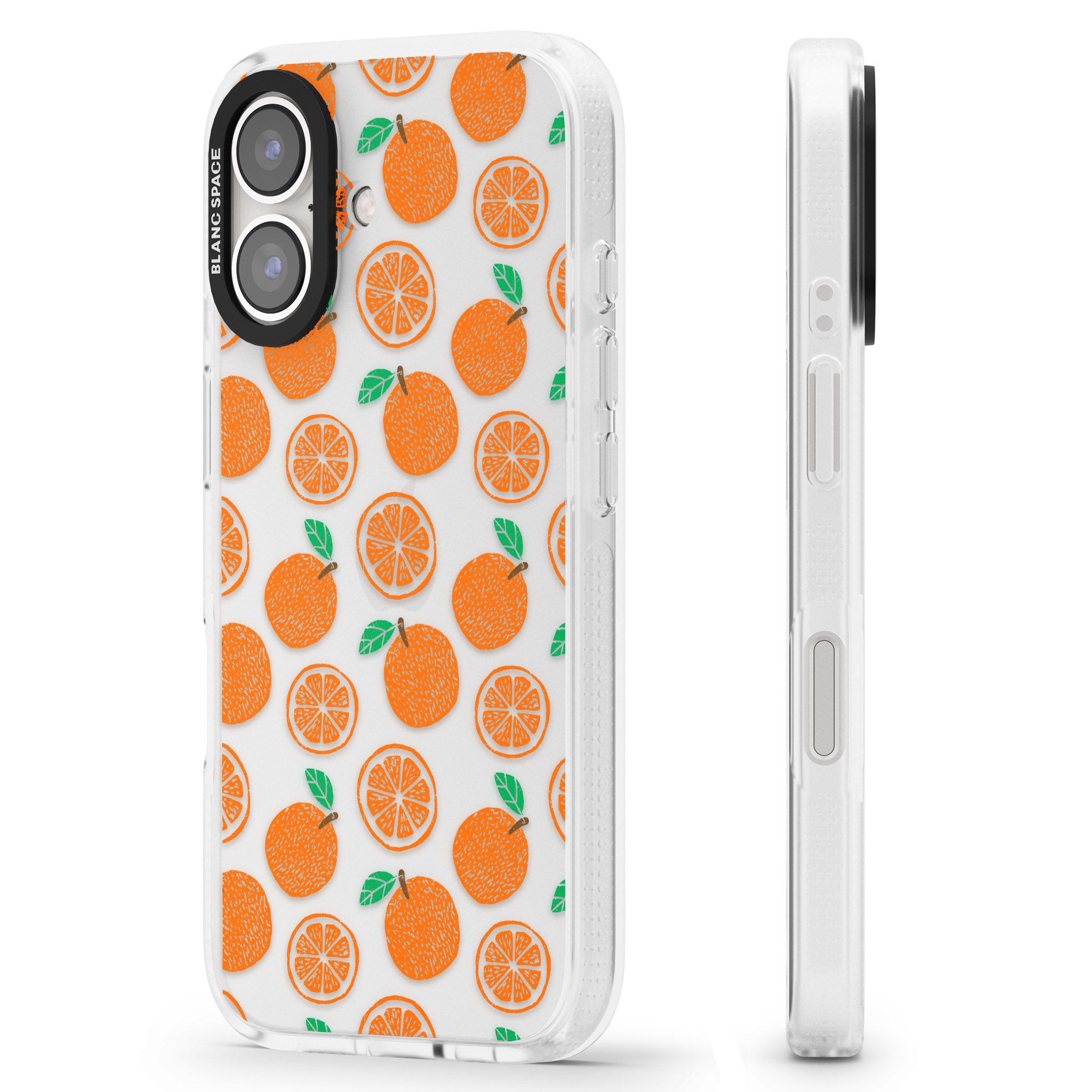 Orange Pattern iPhone 16 / 16 Plus Clear Case Impact Air - Blanc Space