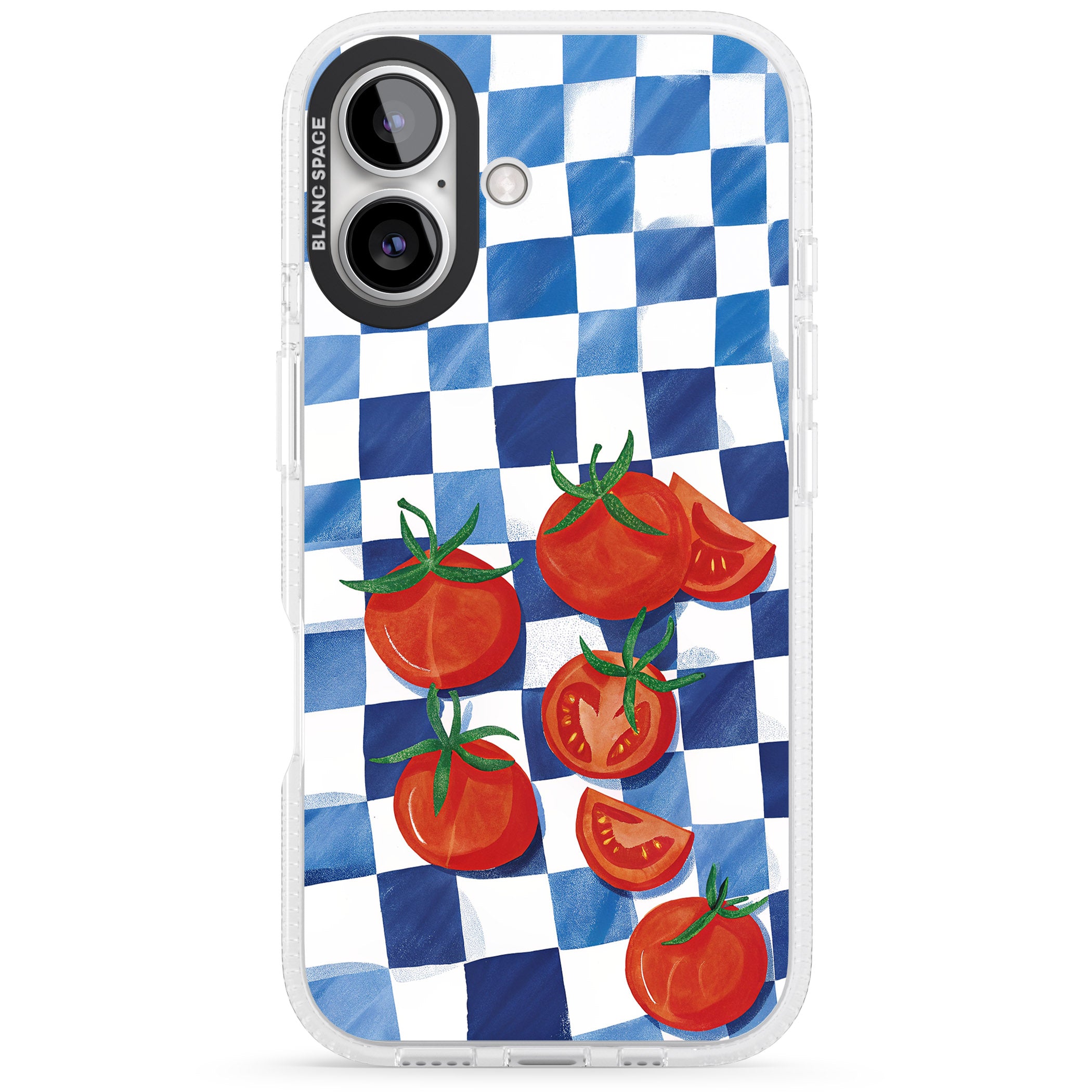 Blue Picnic Blanket & Tomatoes iPhone 16 / 16 Plus Clear Case Impact Air - Blanc Space