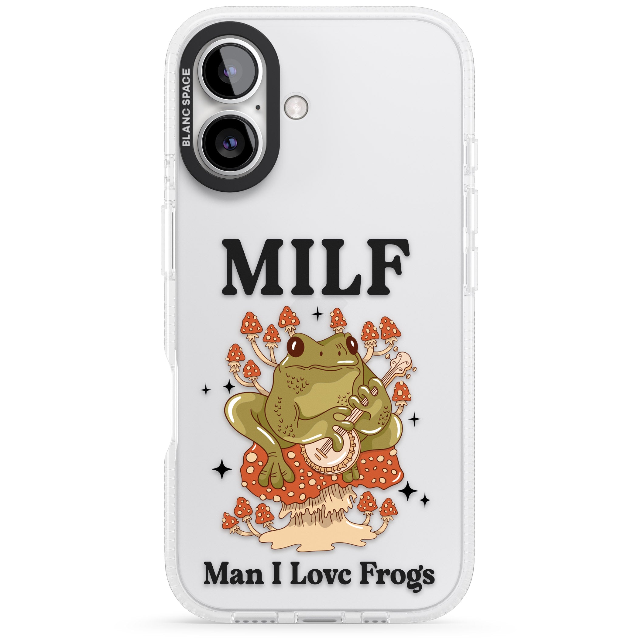 Man I Love Frogs iPhone 16 / 16 Plus Clear Case Impact Air - Blanc Space