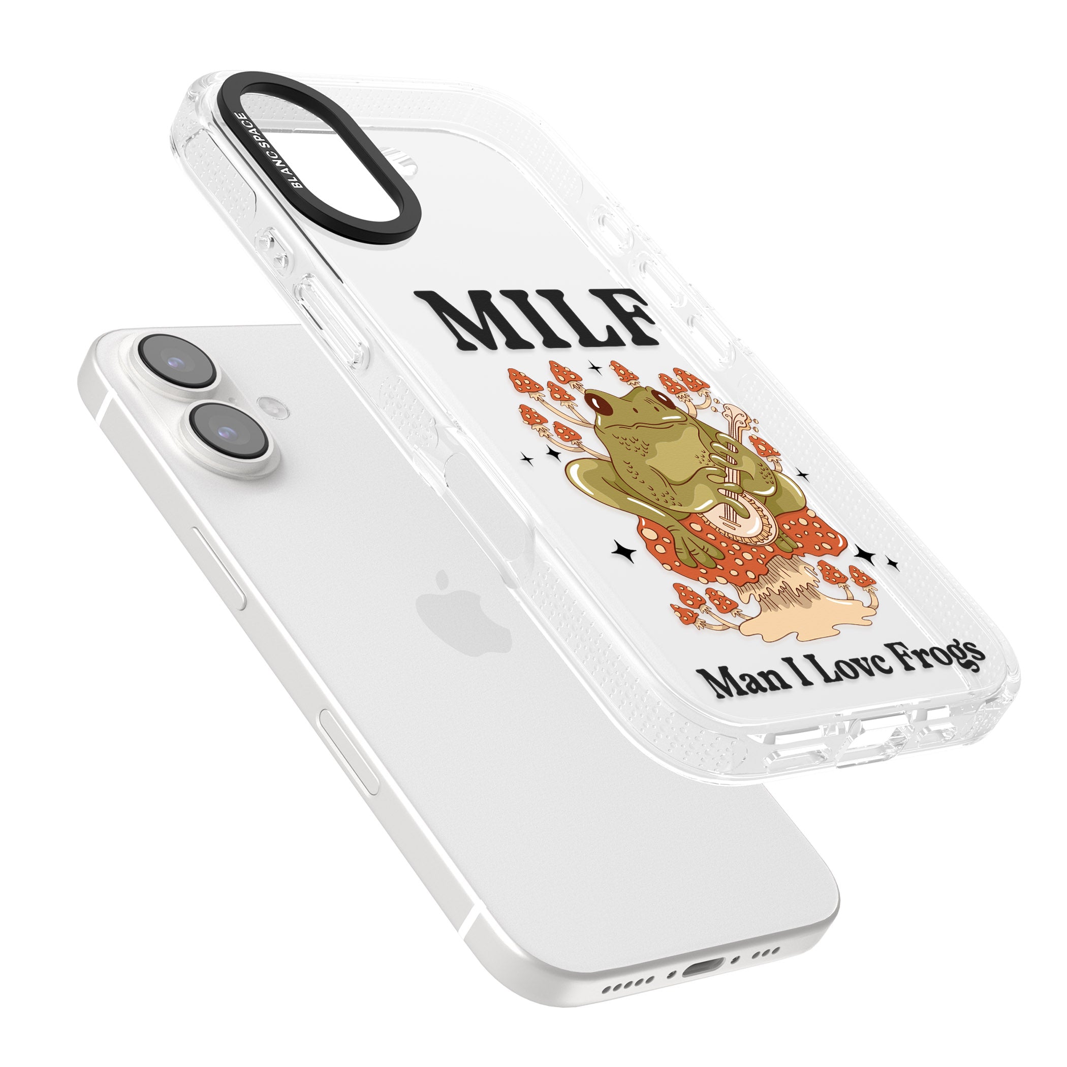 Man I Love Frogs iPhone 16 / 16 Plus Clear Case Impact Air - Blanc Space