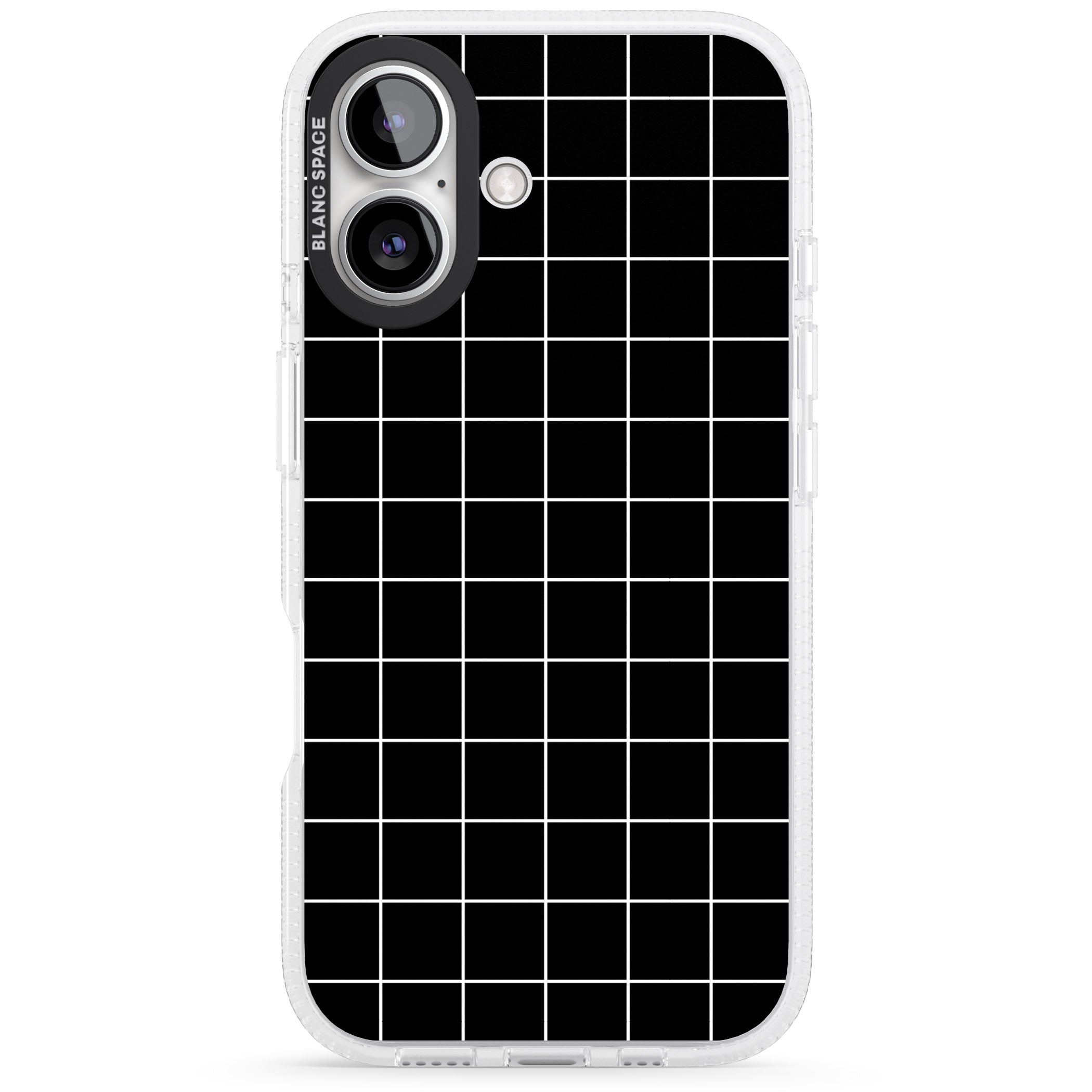 Simplistic Large Grid Pattern Black iPhone 16 / 16 Plus Clear Case Impact Air - Blanc Space