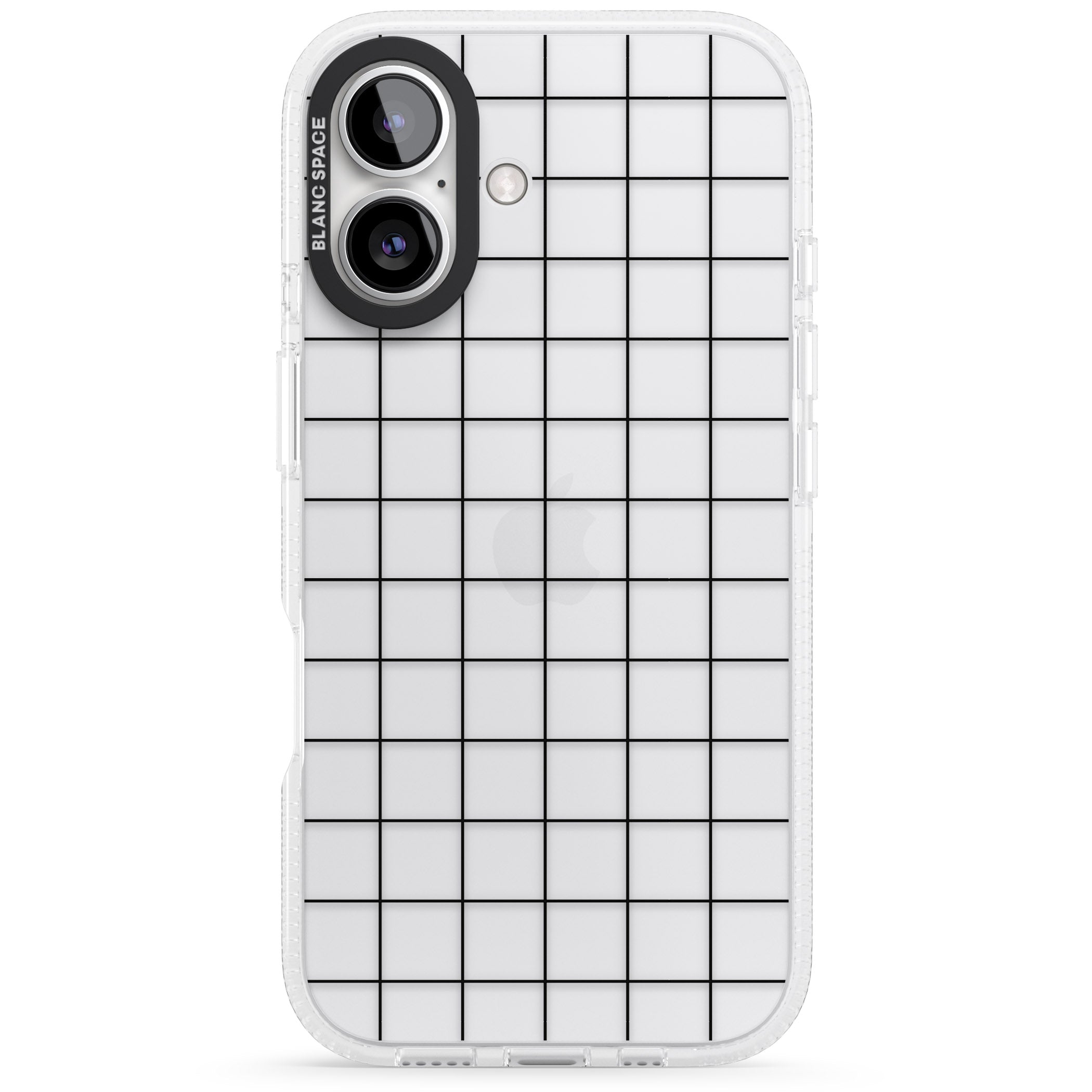 Simplistic Large Grid Pattern Black (Transparent) iPhone 16 / 16 Plus Clear Case Impact Air - Blanc Space