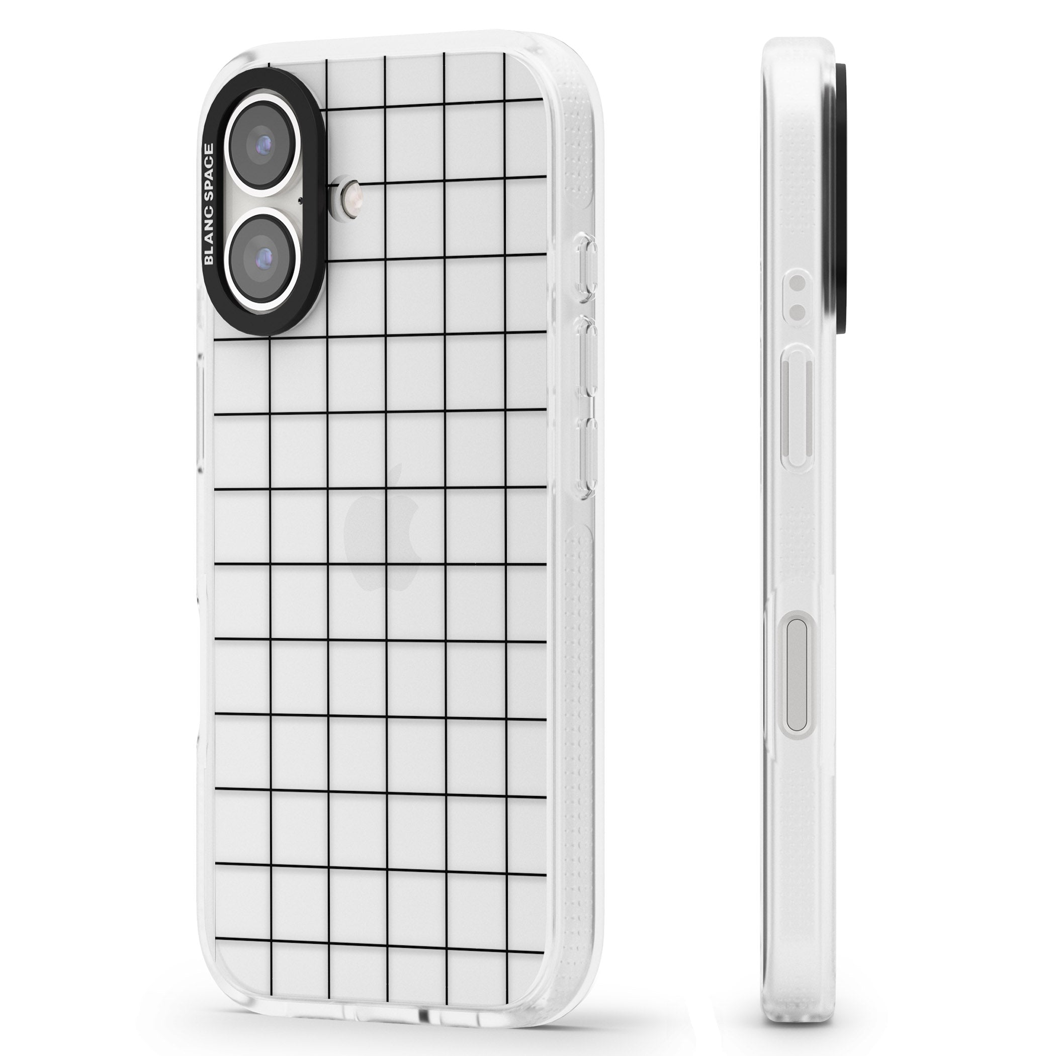 Simplistic Large Grid Pattern Black (Transparent) iPhone 16 / 16 Plus Clear Case Impact Air - Blanc Space