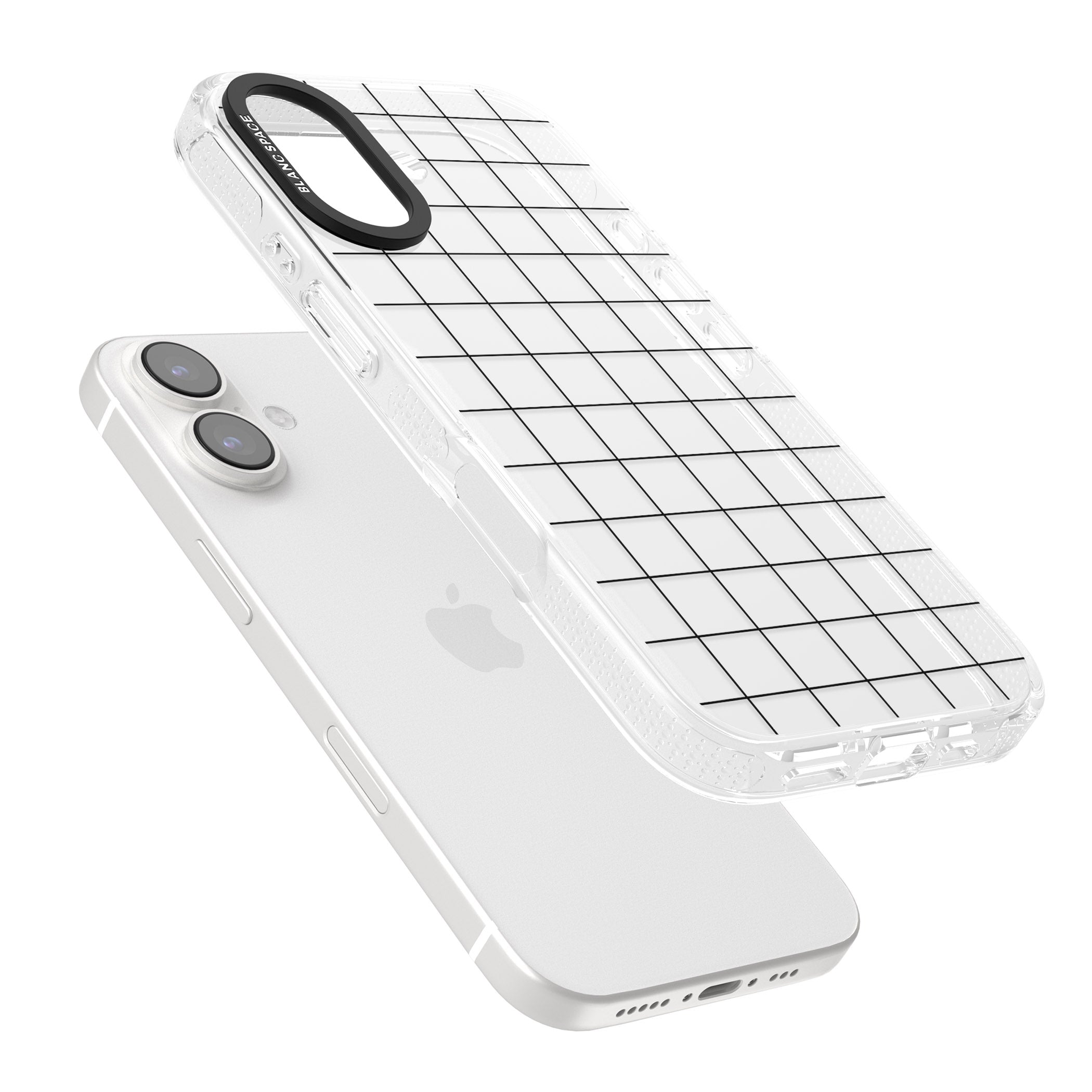 Simplistic Large Grid Pattern Black (Transparent) iPhone 16 / 16 Plus Clear Case Impact Air - Blanc Space