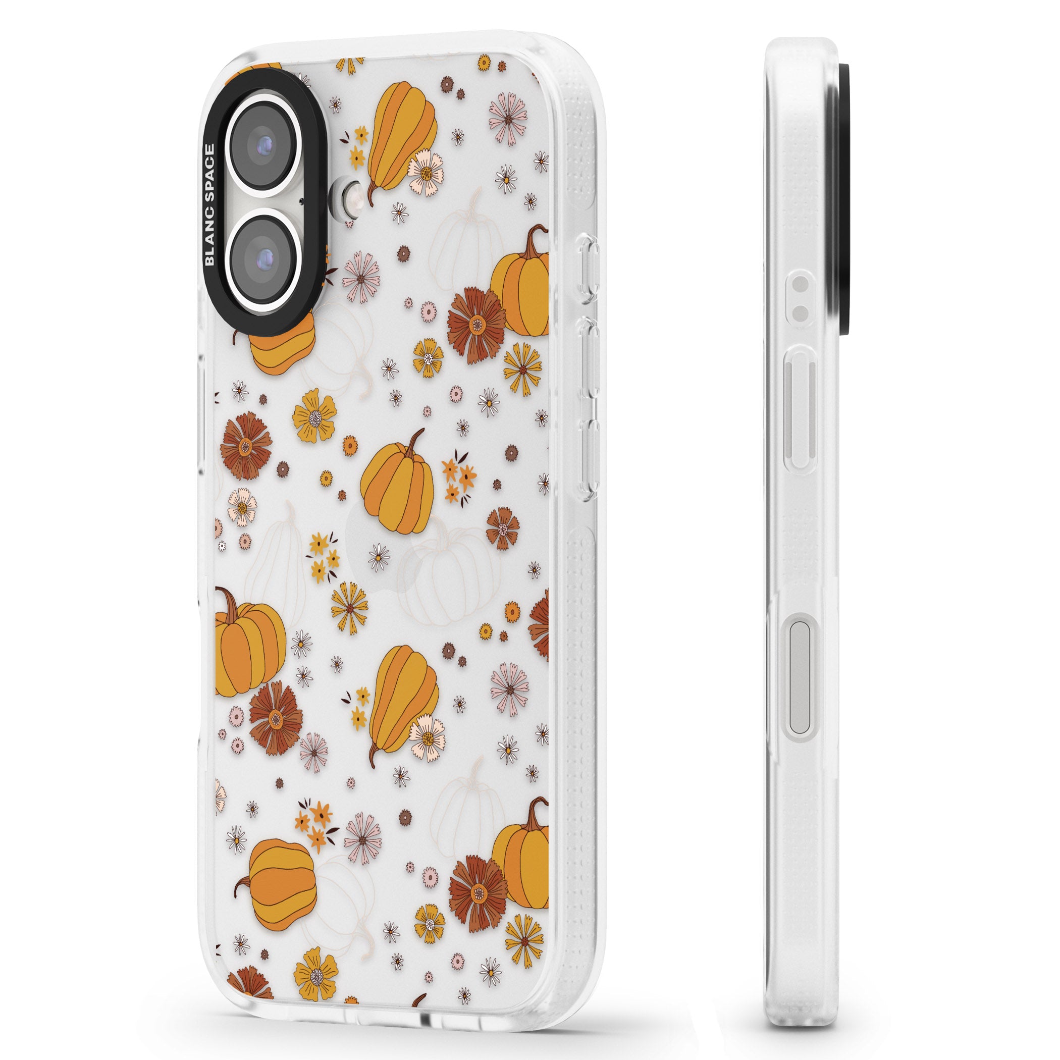 Halloween Pumpkins and Flowers iPhone 16 / 16 Plus Clear Case Impact Air - Blanc Space