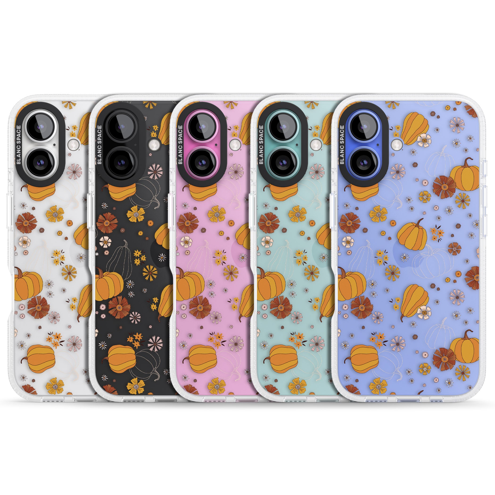 Halloween Pumpkins and Flowers iPhone 16 / 16 Plus Clear Case Impact Air - Blanc Space