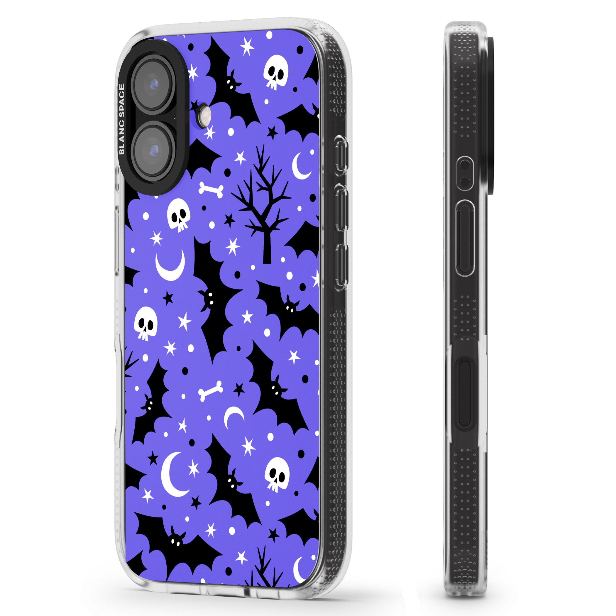 Bats n' Bones Pattern iPhone 16 / 16 Plus Clear Case Impact Air - Blanc Space