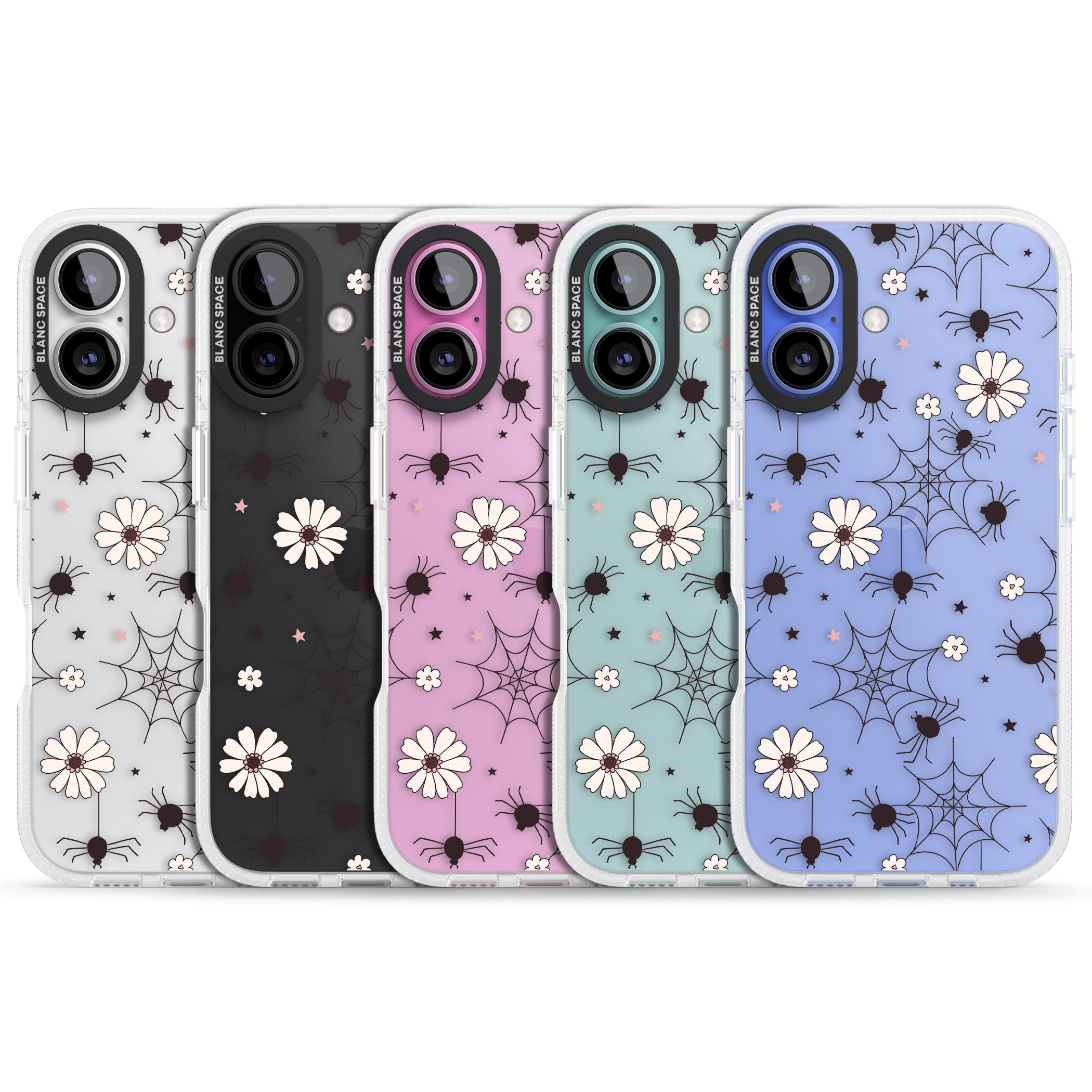 Spiders and Flowers Pattern iPhone 16 / 16 Plus Clear Case Impact Air - Blanc Space