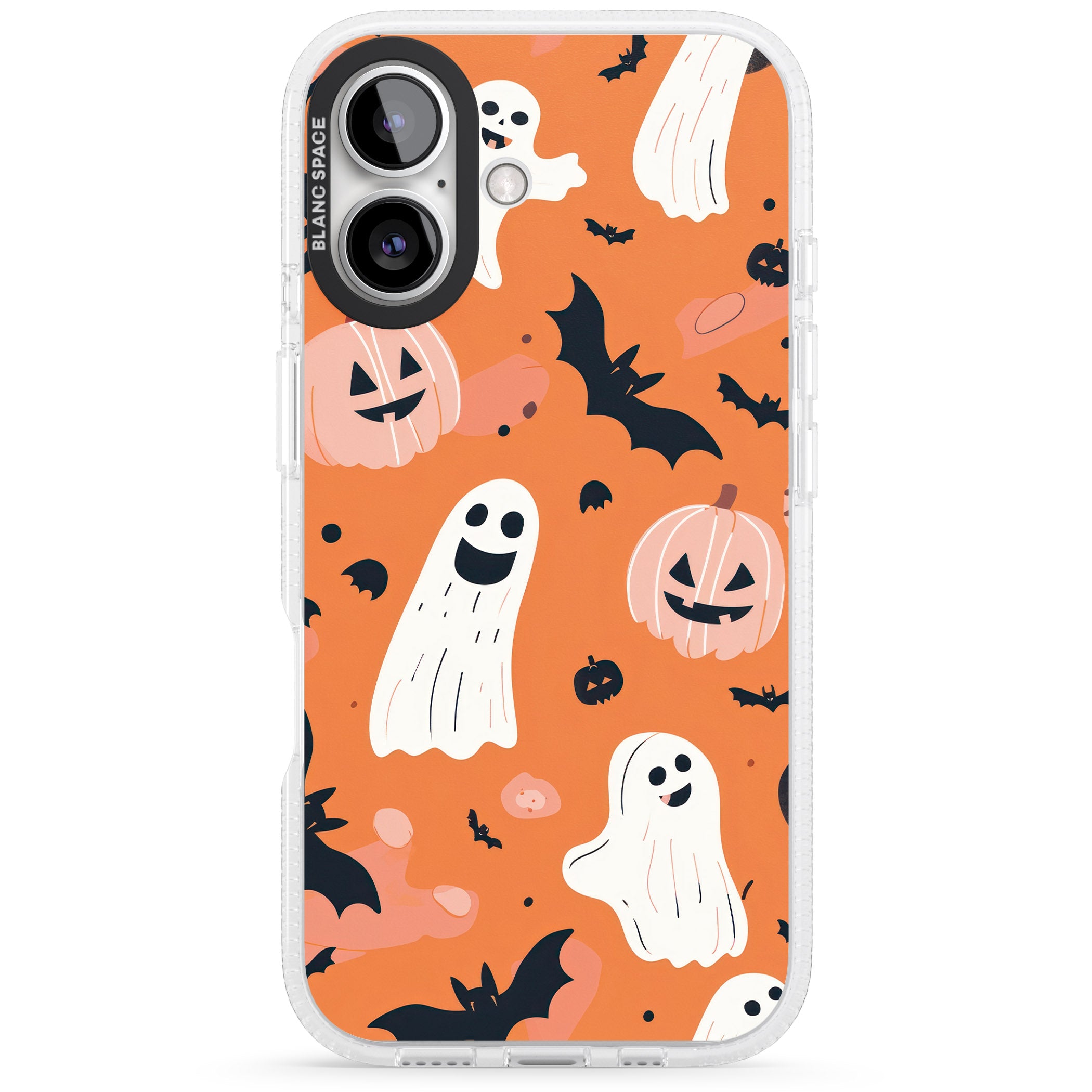 Orange Halloween Pattern iPhone 16 / 16 Plus Clear Case Impact Air - Blanc Space