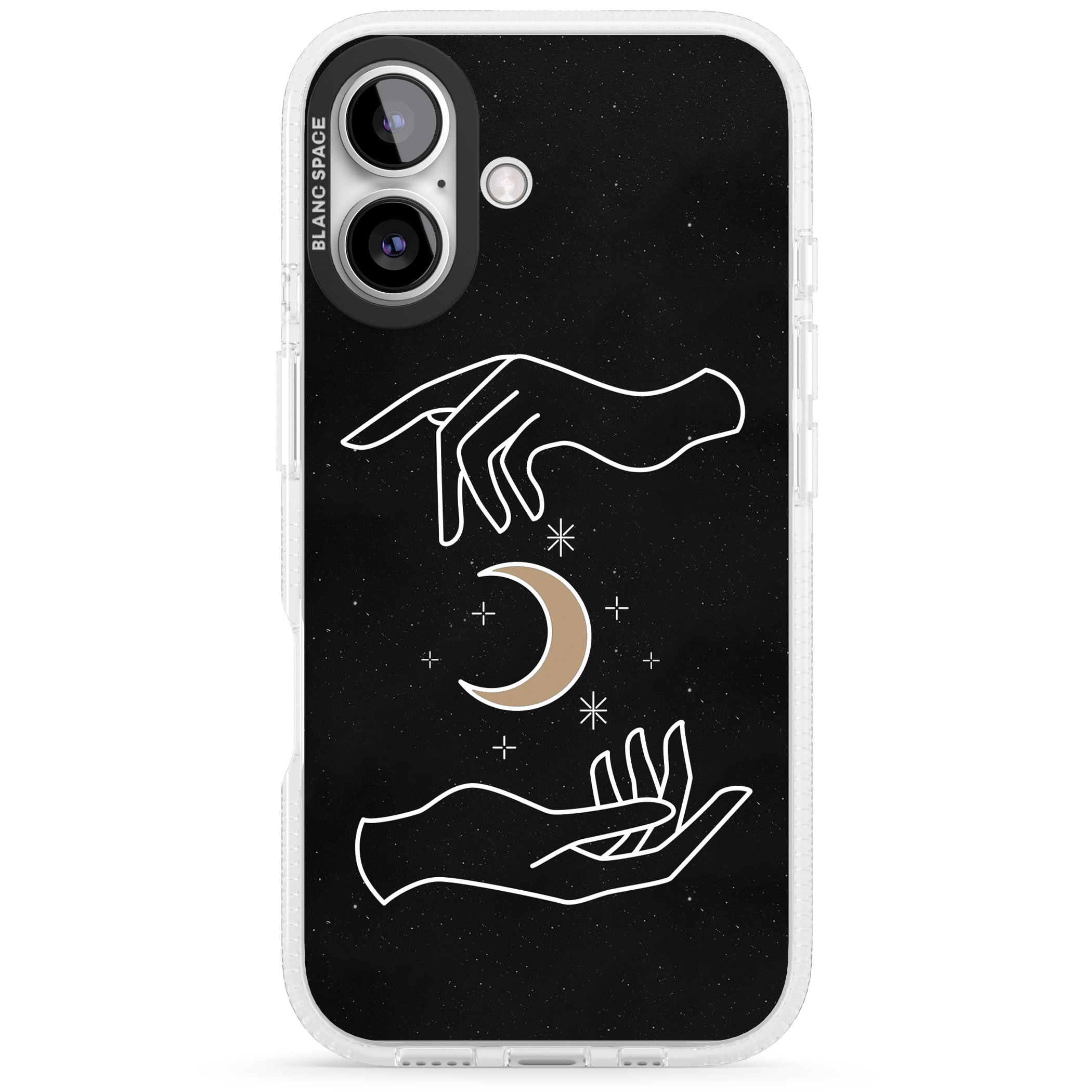 Hands Surrounding Moon iPhone 16 / 16 Plus Clear Case Impact Air - Blanc Space