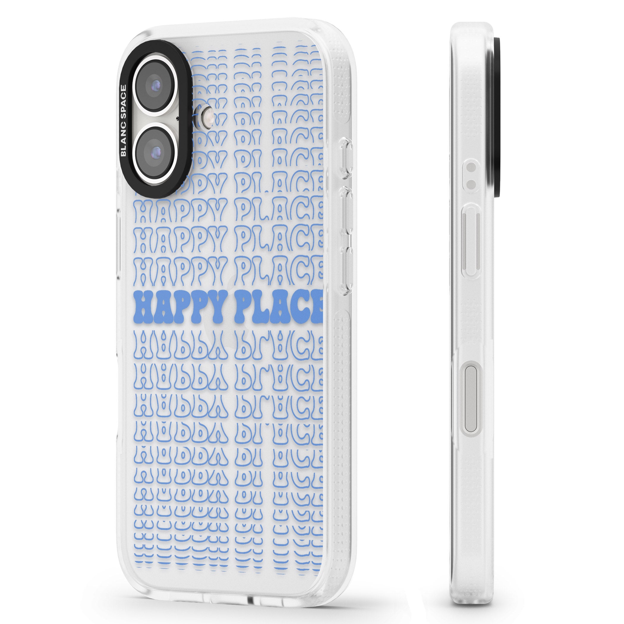Happy Place (Blue) iPhone 16 / 16 Plus Clear Case Impact Air - Blanc Space